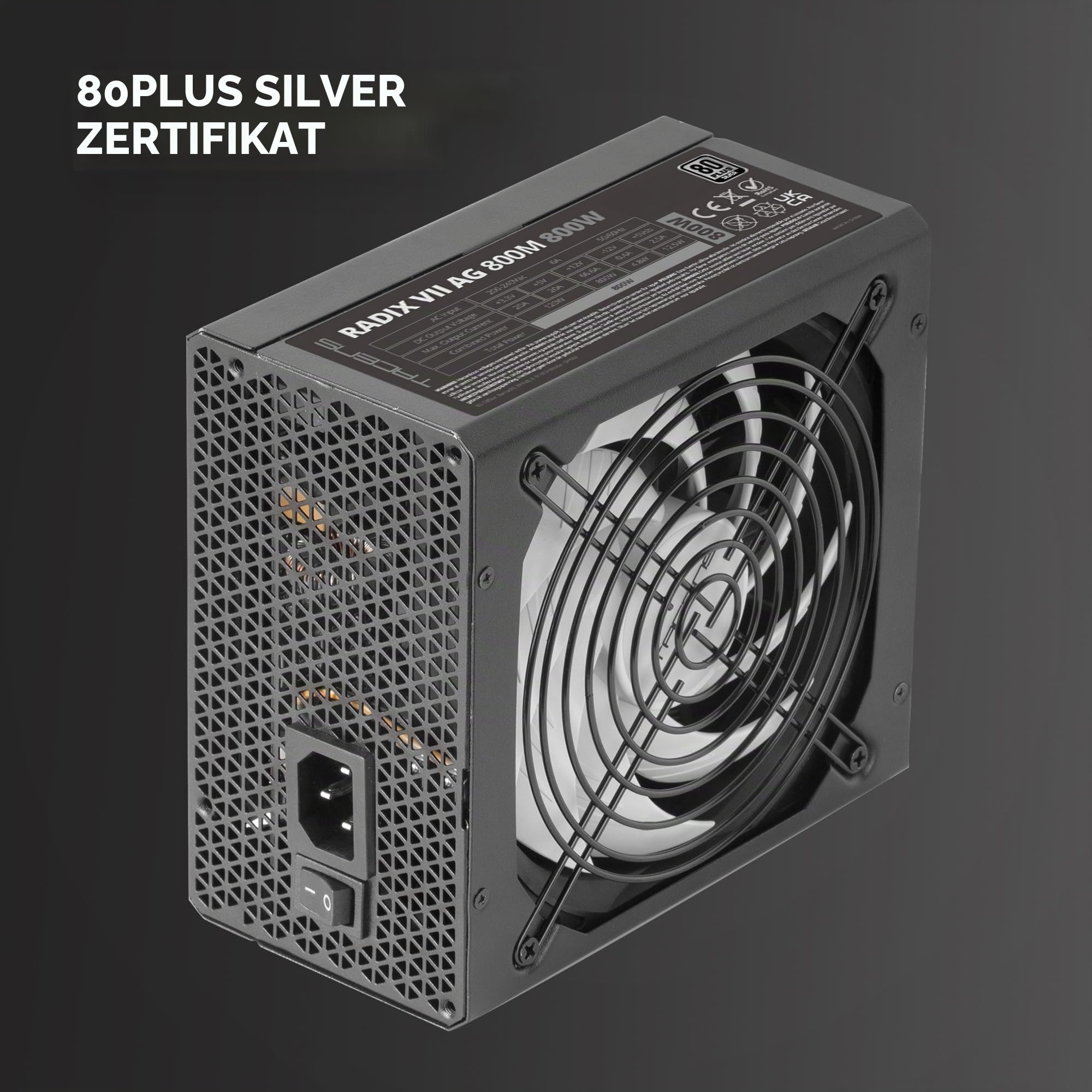 Tacens Radix VII AG 800, Vollmodulares 800W ATX-Netzteil, 10 Jahre Garantie, 80Plus Silver, +87% Wirkungsgrad, 140mm FDB-Lüfter mit AI-RPM Technologie, Japanische-Kondensatoren 105º, Schwarz