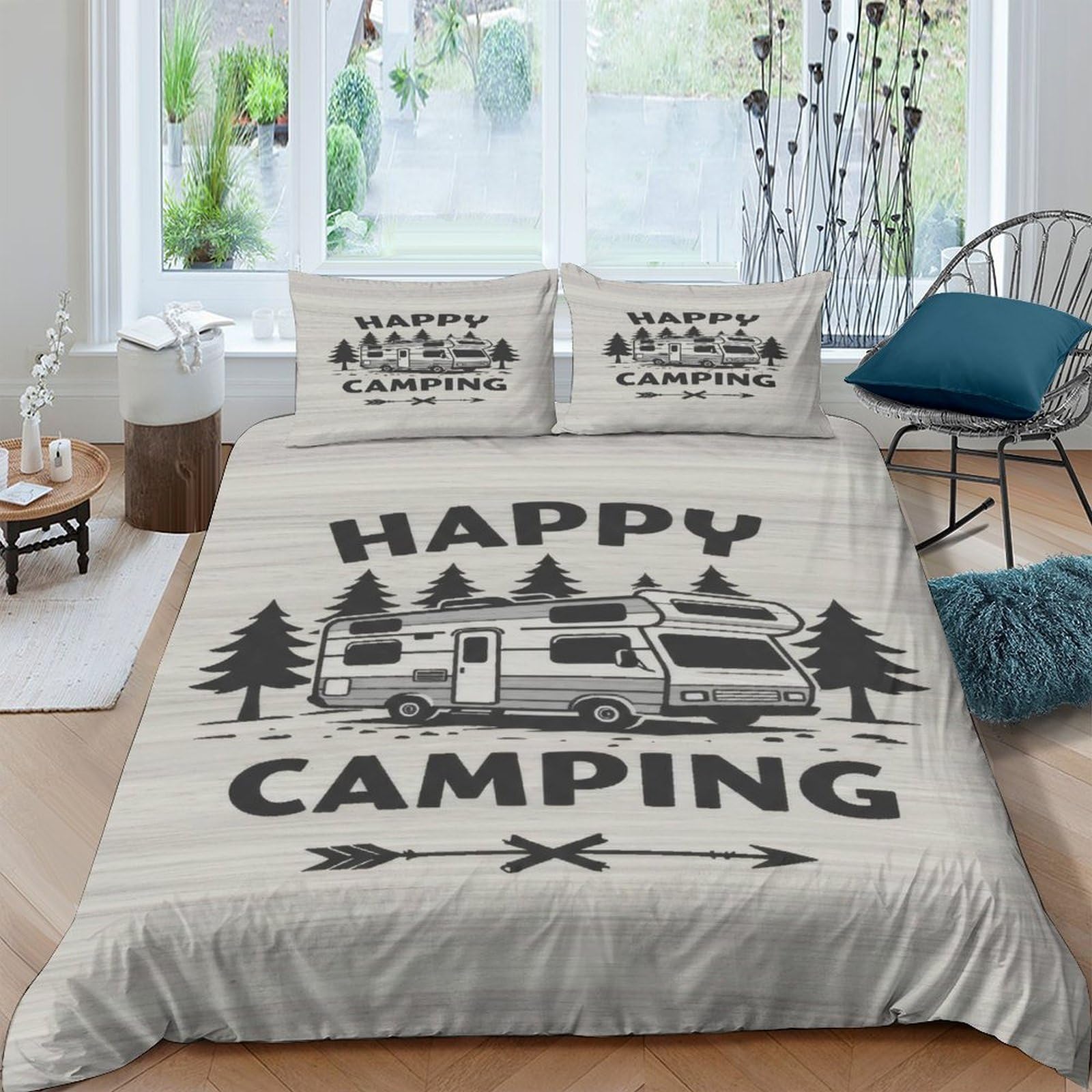 Ctjqhvkz Style-10 3D Printed Camper Van Forest Fitted Sheet Microfiber Anti-Slip Easy Care Happy Camping Bed Cover For Bedroom Guest Room Decor Single（135X200cm）