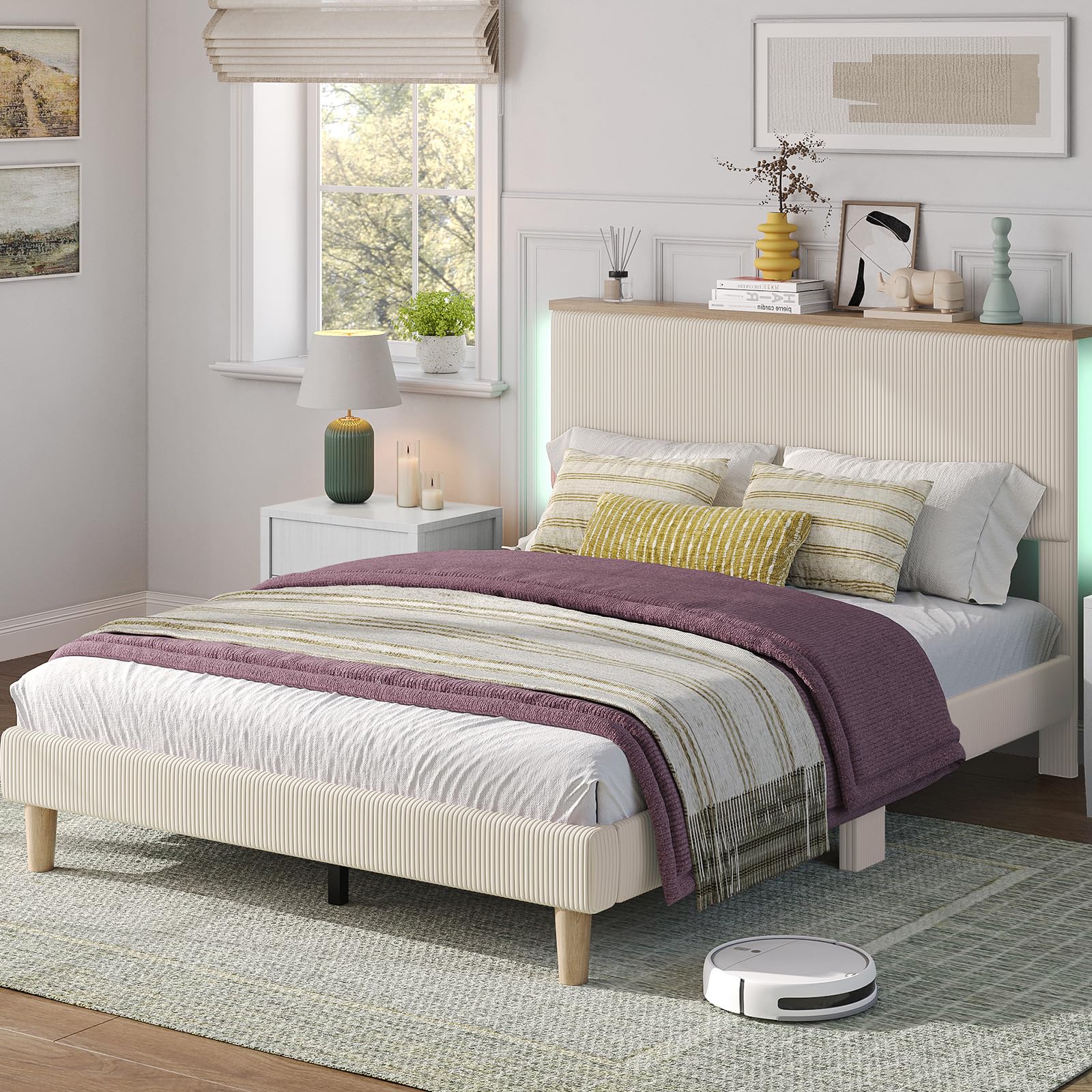 5 Best King Bed Frames With Headboards for 2026 2 Bestier King Bed Frame with Storage Headboard & LED, Upholstered, Taupe | Cordur - product photo