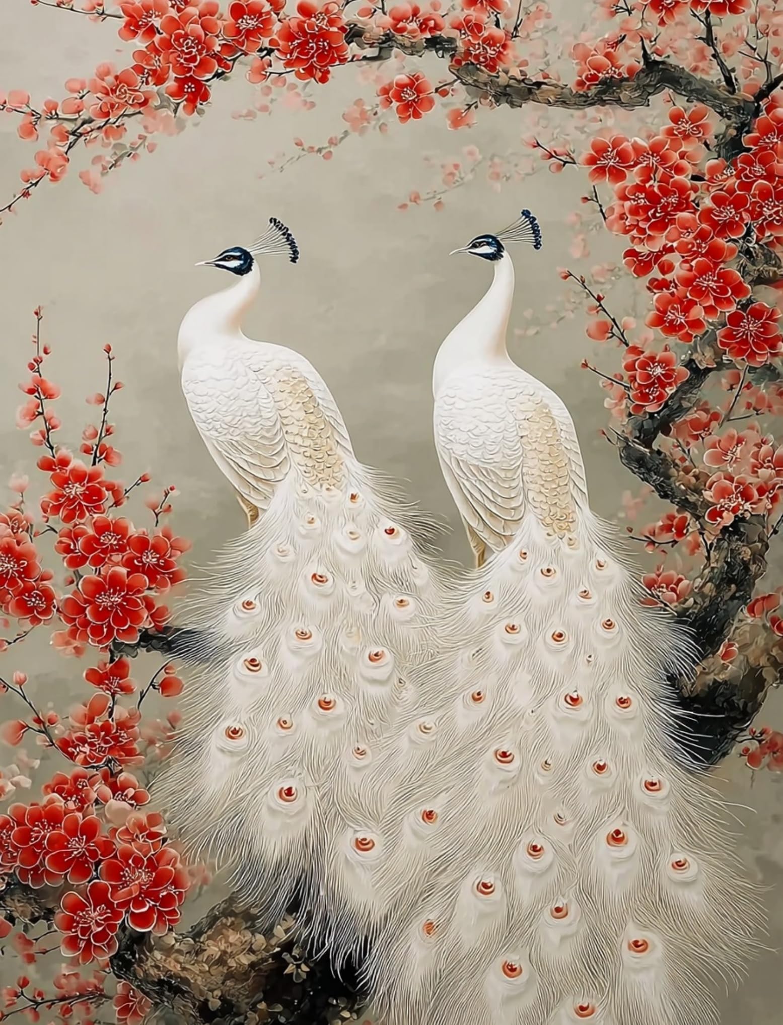 WANGWANGMIAO Paint by Numbers Kits 40x50 cm White Peacocks Plum blossomsCanvas DIY Acrylic Painting for Adults with Paints Brushes and Card Sized Magnifier，with Frame