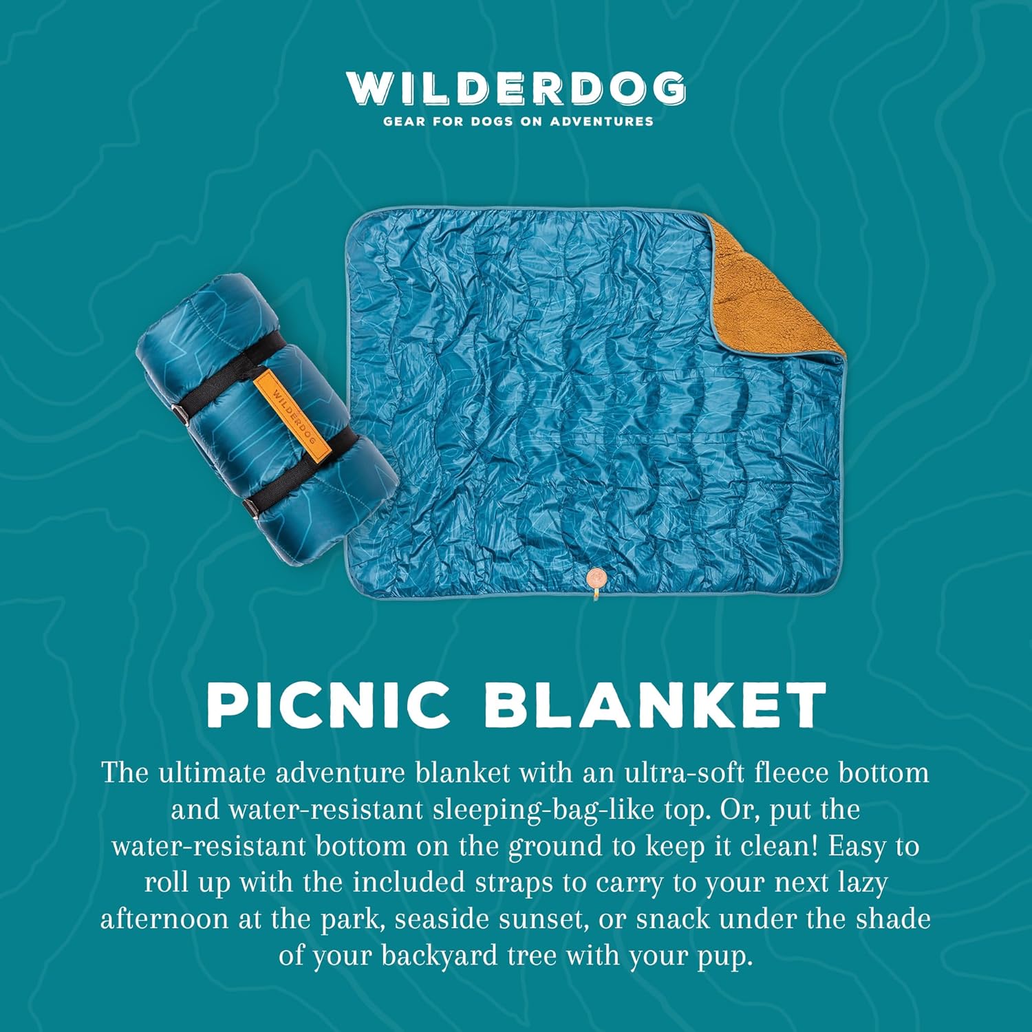 Wilderdog Double-Sided Dog Picnic Blanket – Sherpa Fleece & Water-Resistant Shell – 42.5” x 56.5” – Caspian