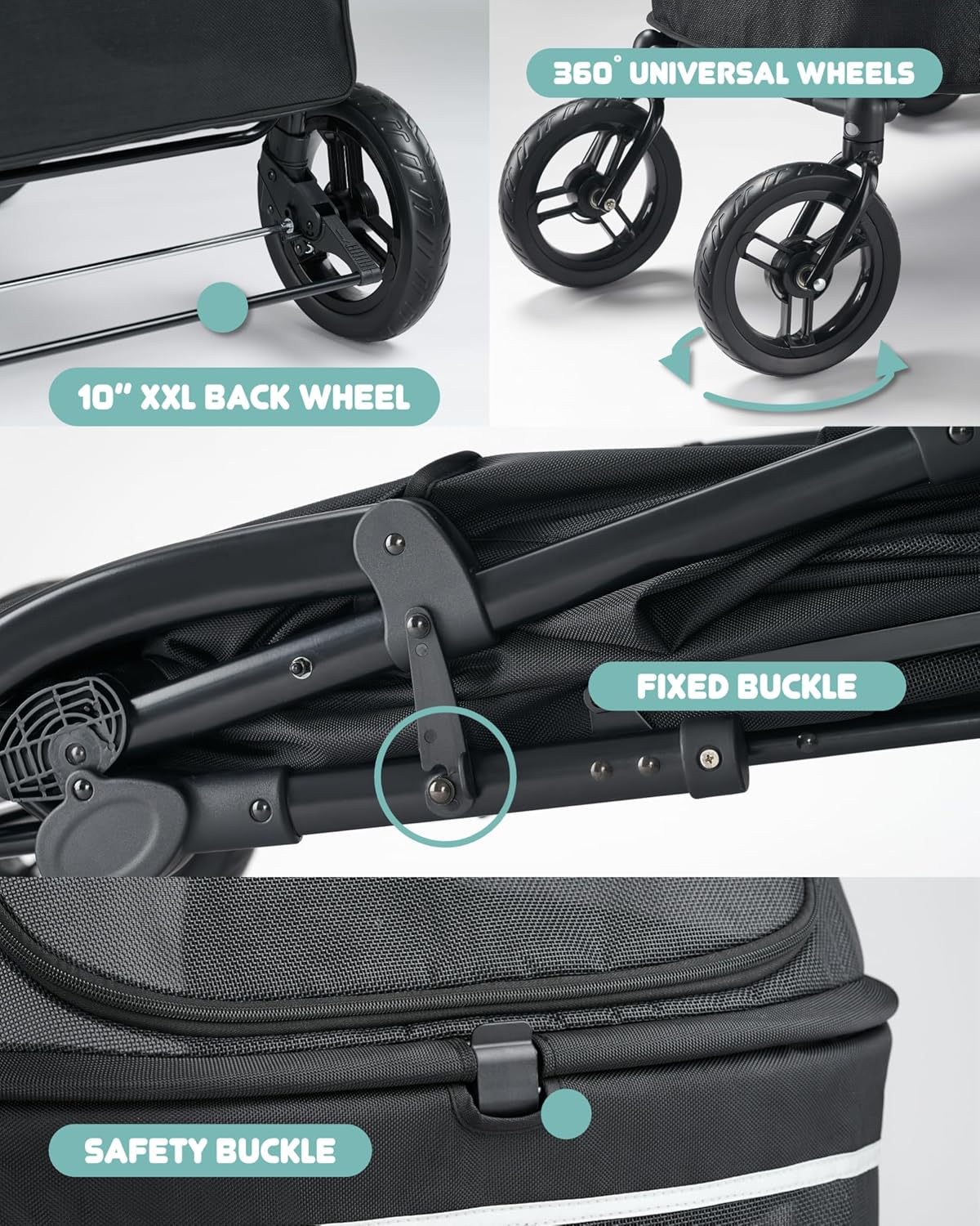 Zoosky Pet Stroller for Large Dogs up to 110lbs, Large Pet Stroller for Multiple Pets, All-Terrain with Adjustable Handle & Mesh Dual-Window, 1680D Waterproof Oxford Fiber - Image 8