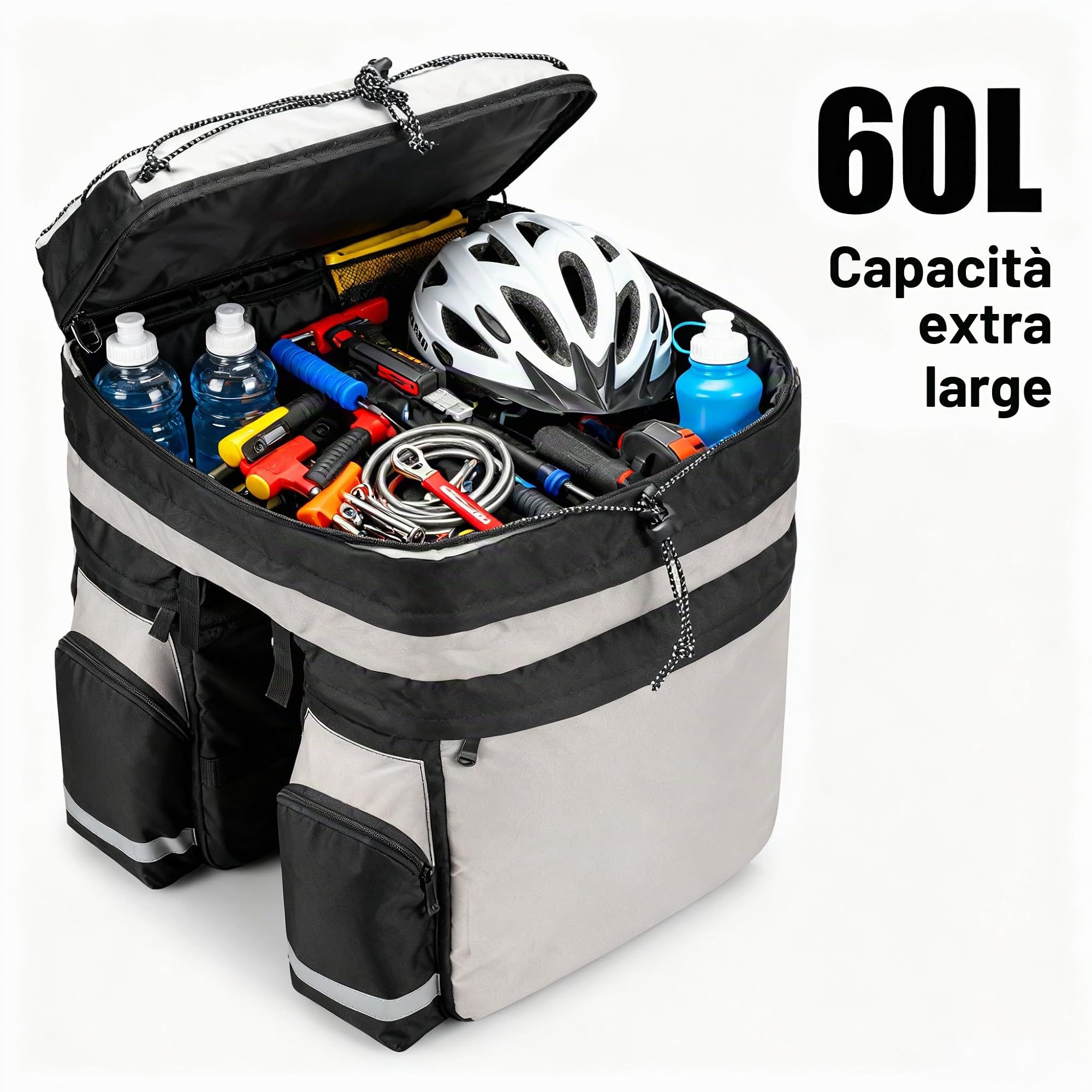 Borsa per portapacchi da 60 litri, di grande capacità, impermeabile, 3 in 1, multifunzionale, per sedile posteriore, per mountain bike, bici da strada, biciclette pieghevoli
