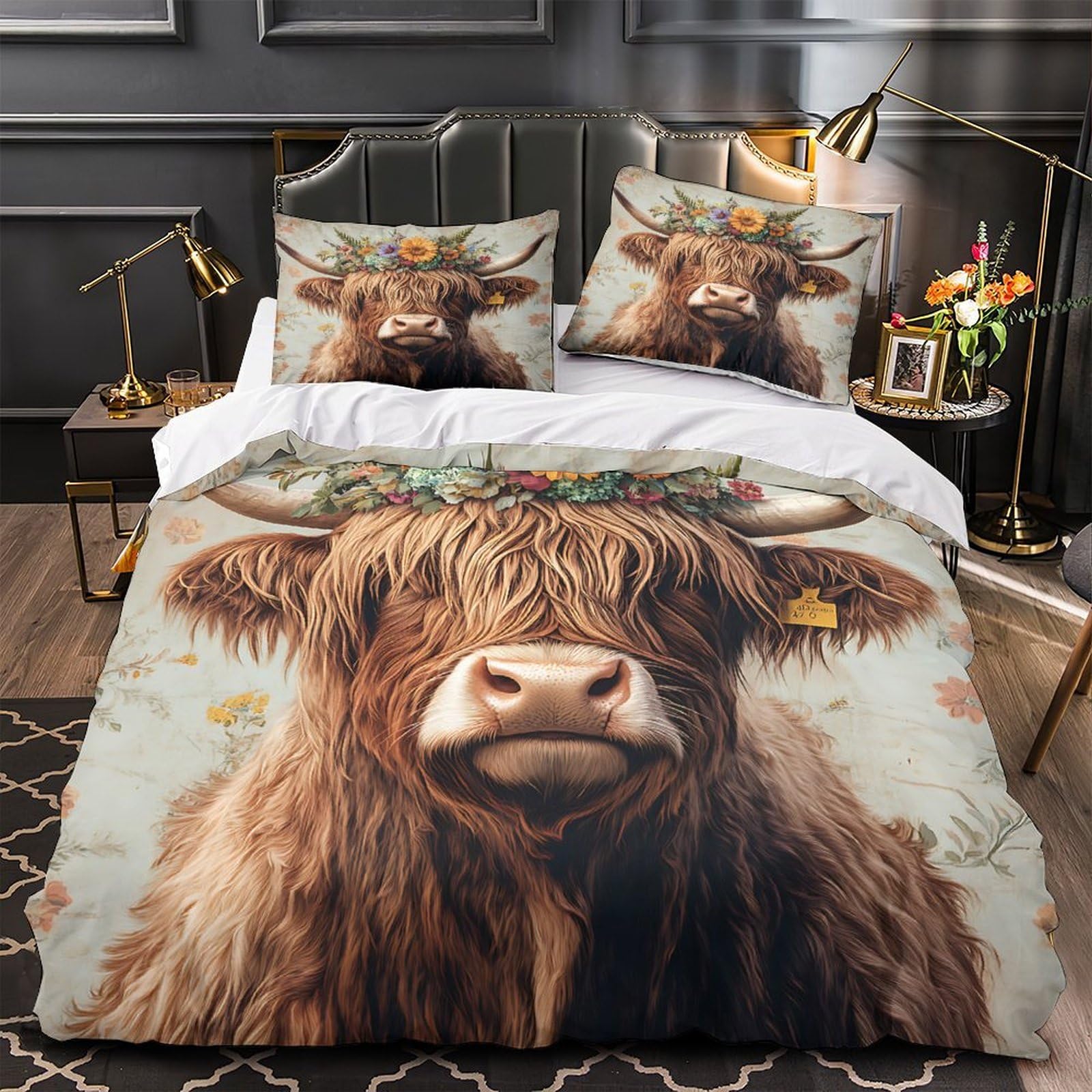 Housse de Couette Hypoallergénique Vache des Highlands en Microfibre Douce avec Zip