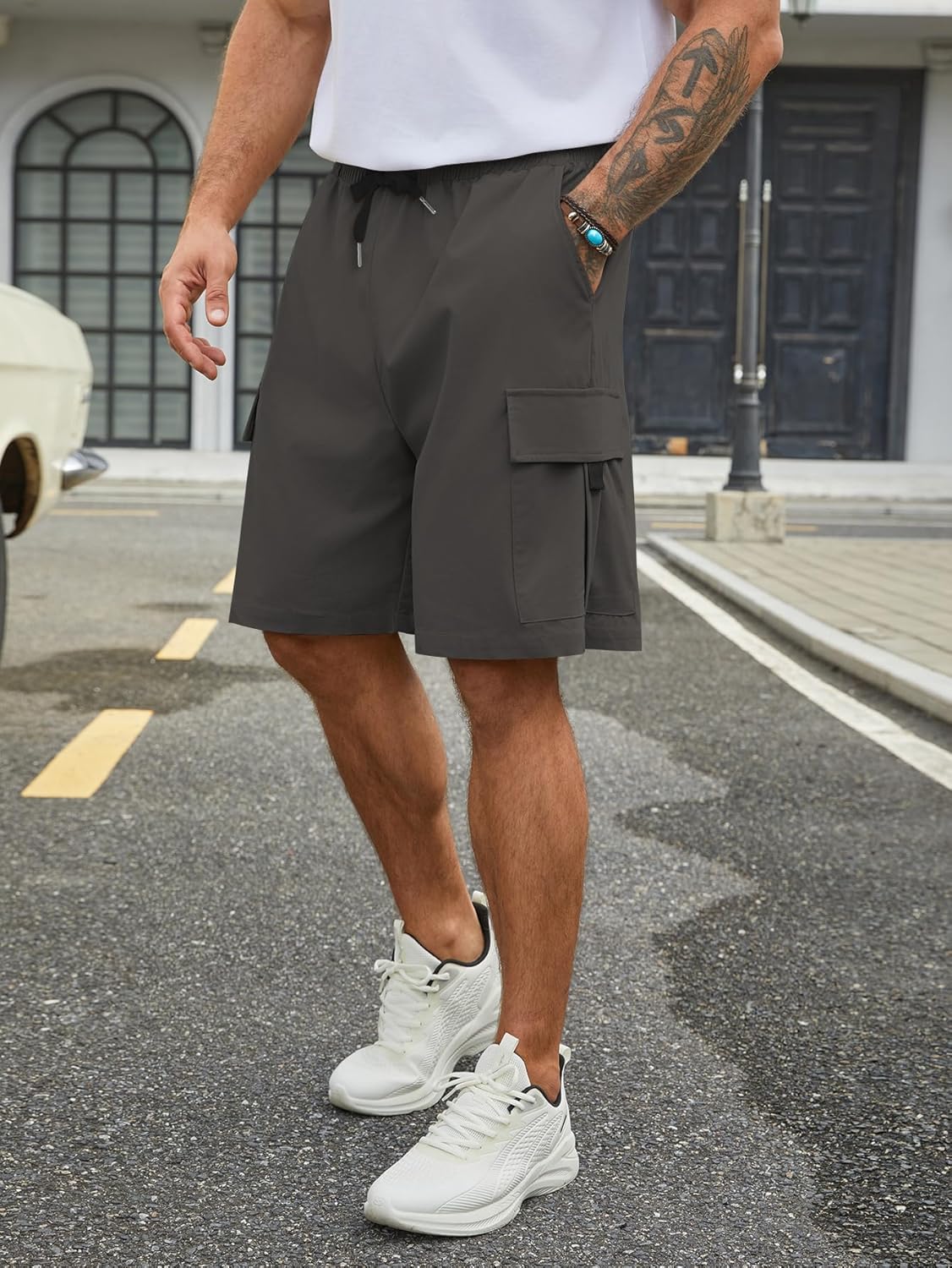 Hardaddy Men's Casual Stretch Cargo Shorts Classic Drawstring Elastic Waist Relaxed Fit Work Short with 5 Pockets