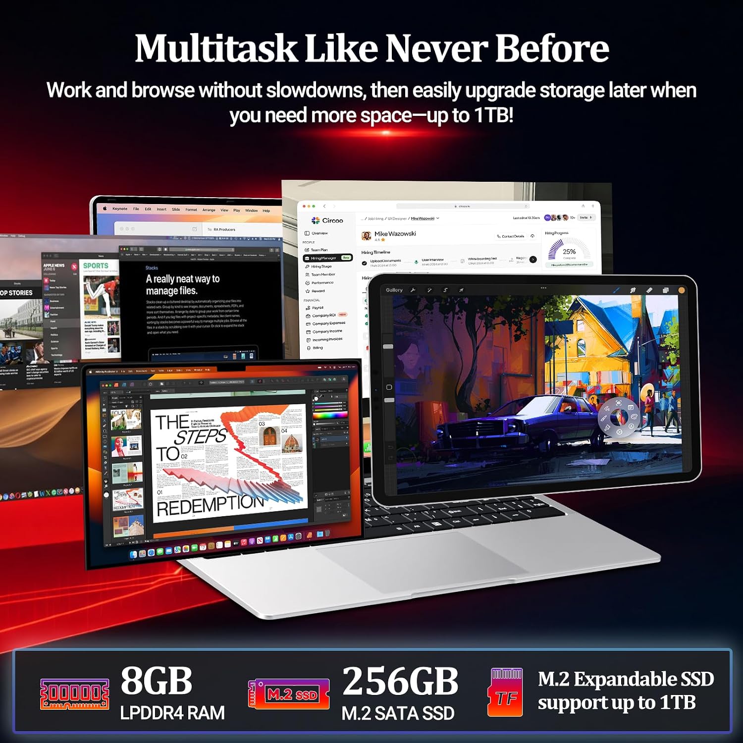 2026 Laptop, 15.6 Inch Laptop Computer, Ultra-Thin Lightweight Lap top, Celeron N4000, 8GB RAM 256GB SSD, FHD 1080P, 180° Open, Win 11 Pro, WiFi 2.4/5G, BT4.2,Mini HDMI for Student & Business, Silver image 3