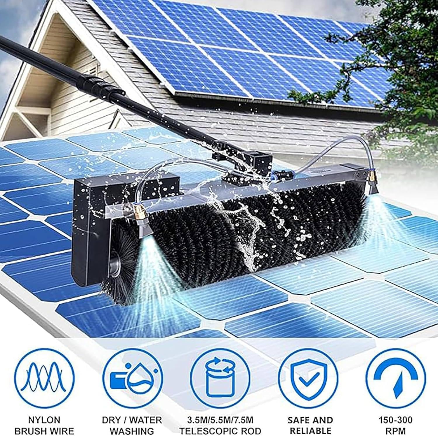 Solar-reinigungsbürste/waschbürste Auto mit Nass- und Trockenwasserreinigung mit Teleskopstange aus Aluminiumlegierung, 60 cm/23,6 Zoll Handrollenbürste, 750cm/24.6ft