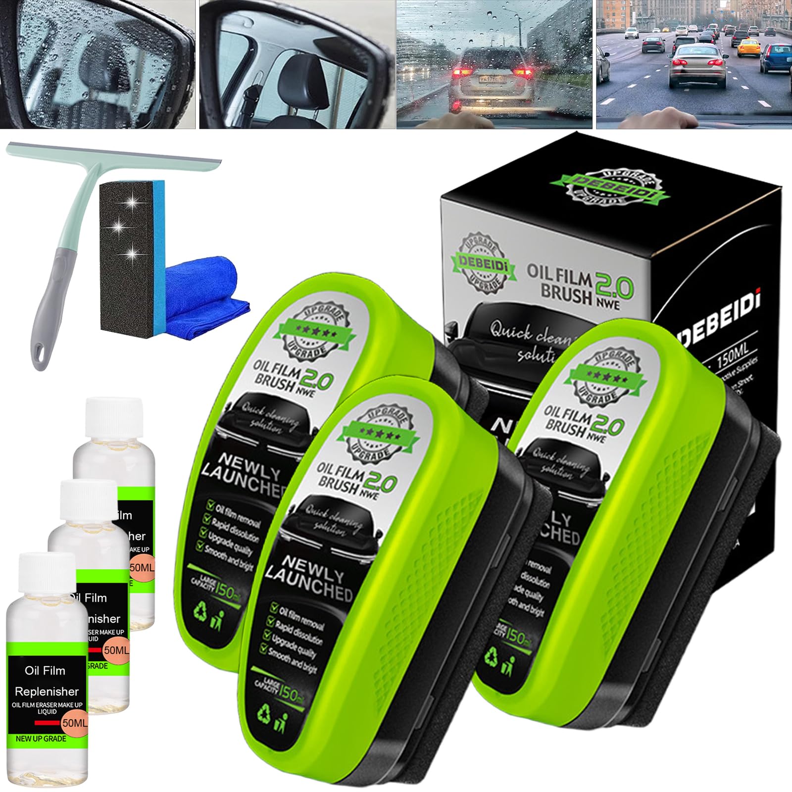 DENGWANG Glass Cleaner, Oil Film Cleaning Brush, Advanced Water Repellent Brush 2.0 - Strong Degreasing Film, Oil Film Cleaning Brush for Car Windows