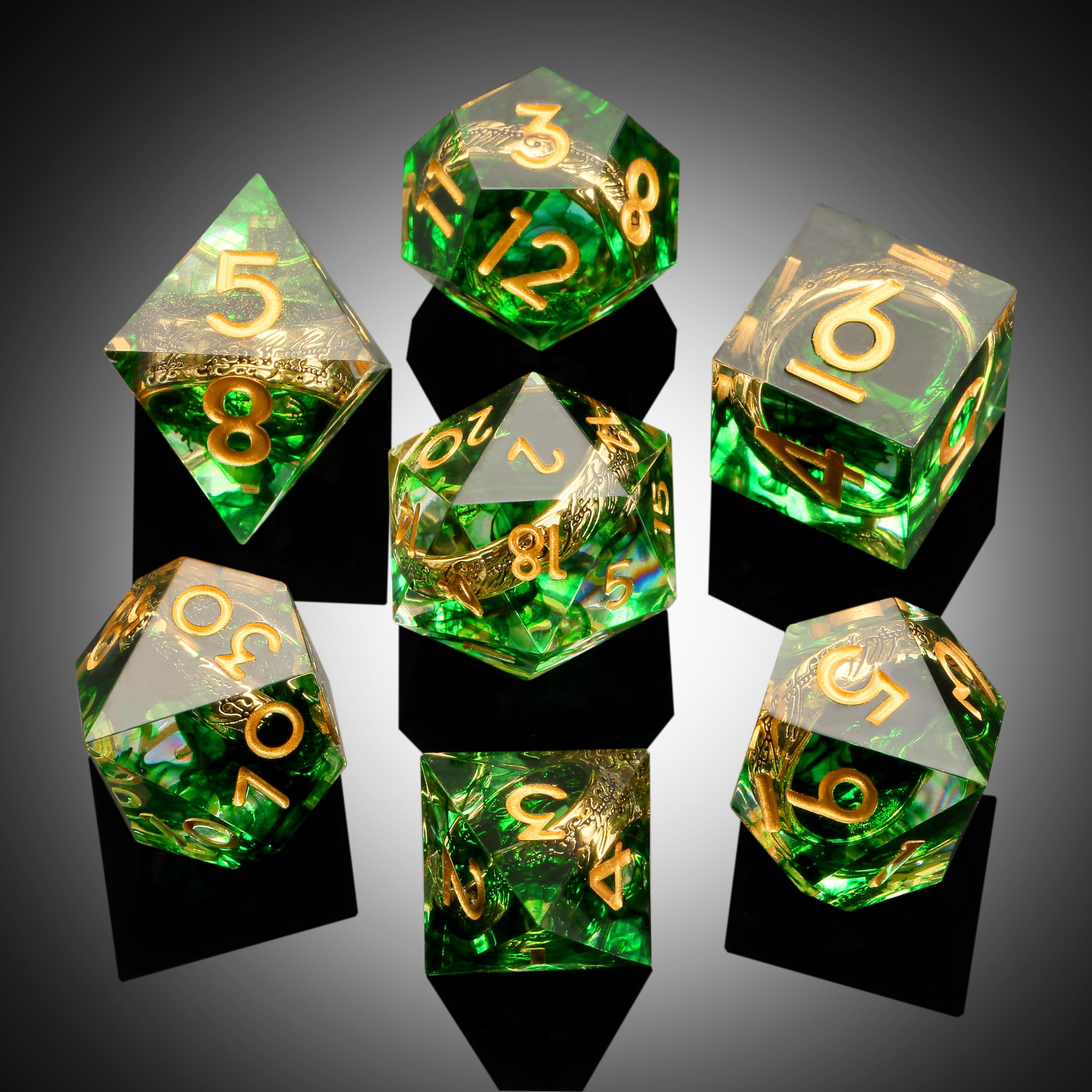 DNDND Sharp Edge DND Dice Set 7-Piece with Golden Magic Ring Inside, Unique Swirl Resin RPG Dice for Dungeons & Dragons, D&D - Image 3