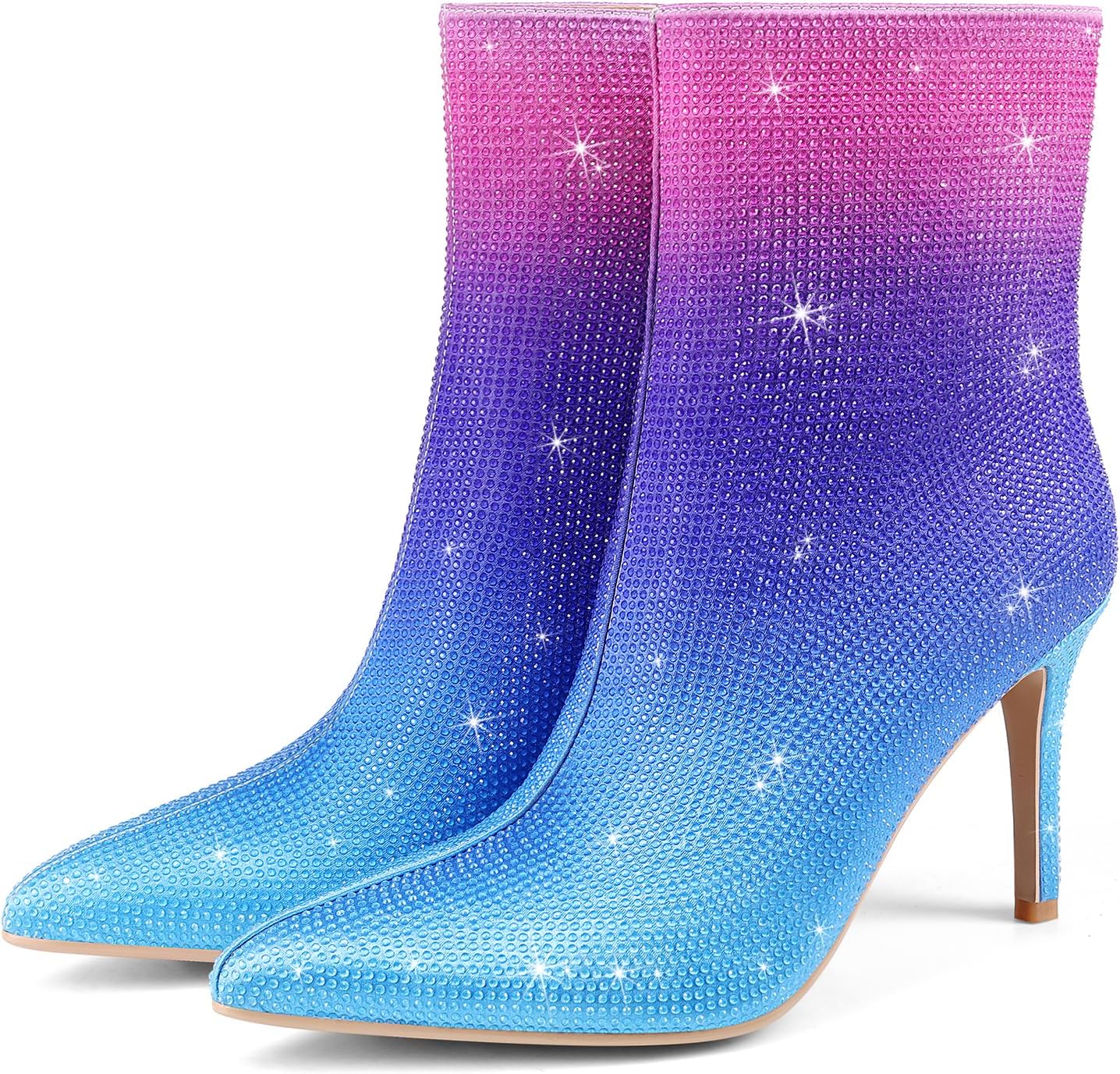 Women's Rhinestone Ankle Boots Pointed Toe Stiletto High Heel Dressy Colorful Gradient Fashion Booties Dress Boots for Party & Special Occasions - Image 5