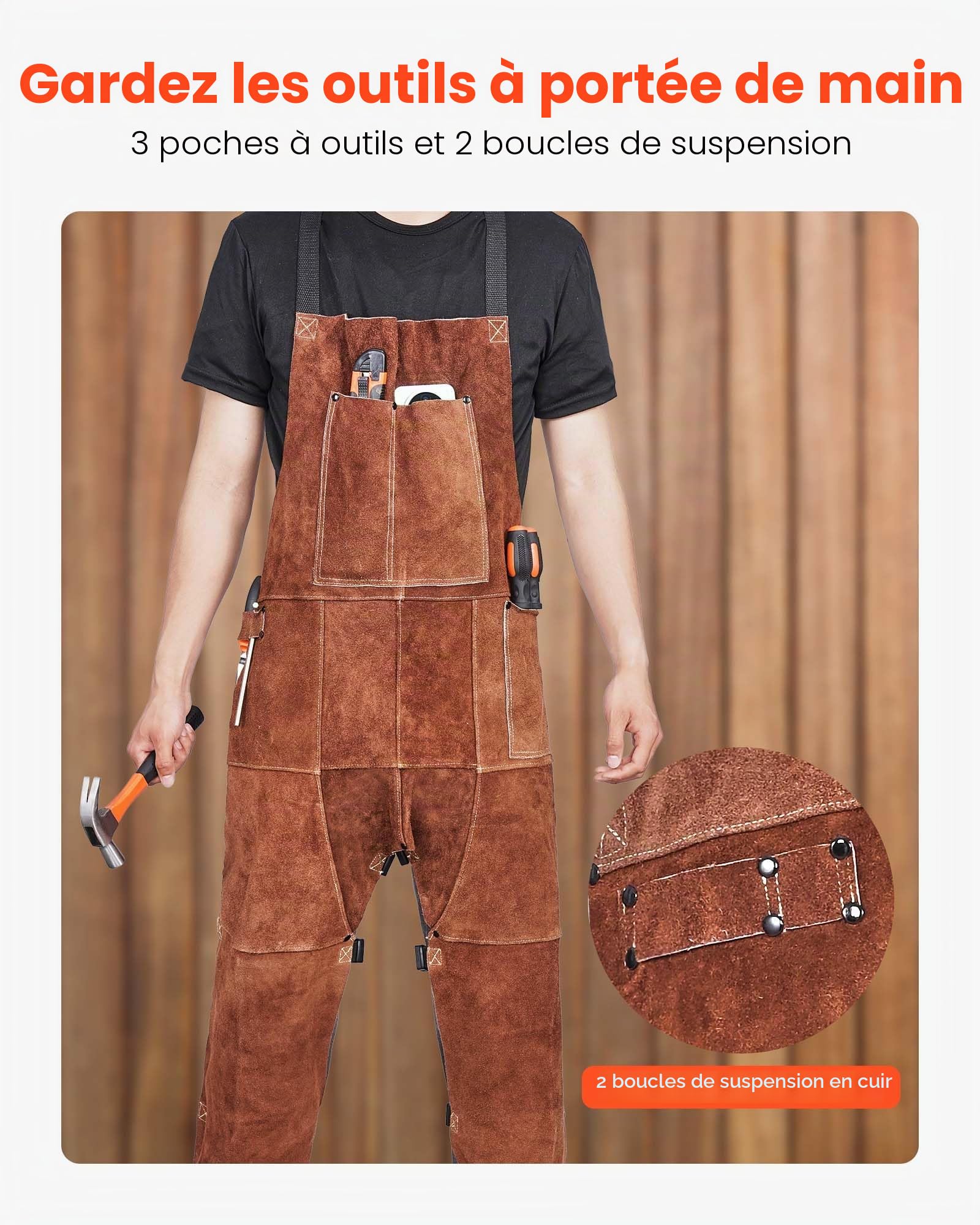 VEVOR Tablier de Soudage Jambe Fendue Pantalon de Soudage Cuir de Vachette Homme (lot de 1)