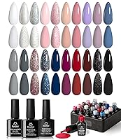 Vista 10 de Beetles - Kit de esmalte de uñas de gel con capa base y capa superior, neutro, marrón, rosa, gris, verde, blanco, negro, con brillantina, juego