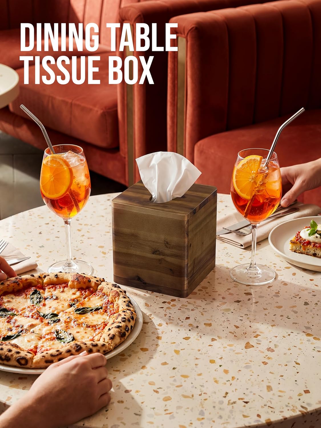TIDITA Wooden Square Tissue Box Cover with Slide-Out Bottom (Walnut Color)