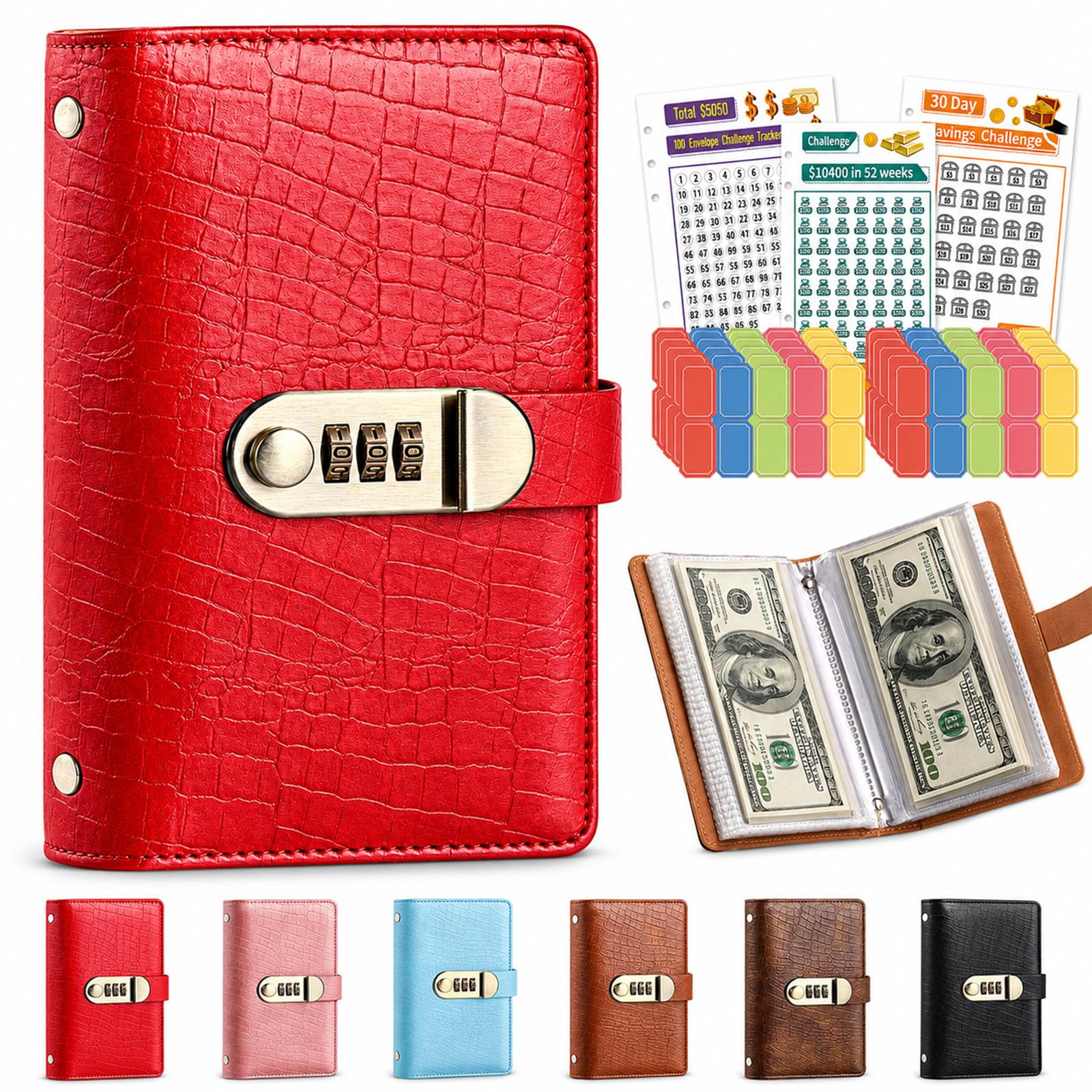 100 Envelope Savings Challenge Book, Money Saving Book Binder with Password Lock, Lockable Savings Notebook for Cash Budgeting, Personal Finance Planner for Adults, Build Saving Habits Reach Goal