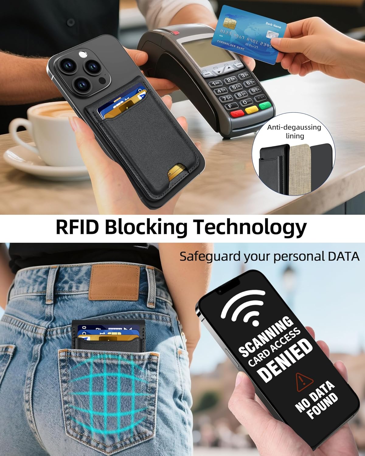 For Magsafe Wallet Stand, Strongest Magnetic Wallet for iPhone 17/16/15/14/13/12 Series, Magnetic Card Holder with Adjustable Stand, ID Window, 6 Cards Holder, Vegan Leather, RFID Blocking, Black