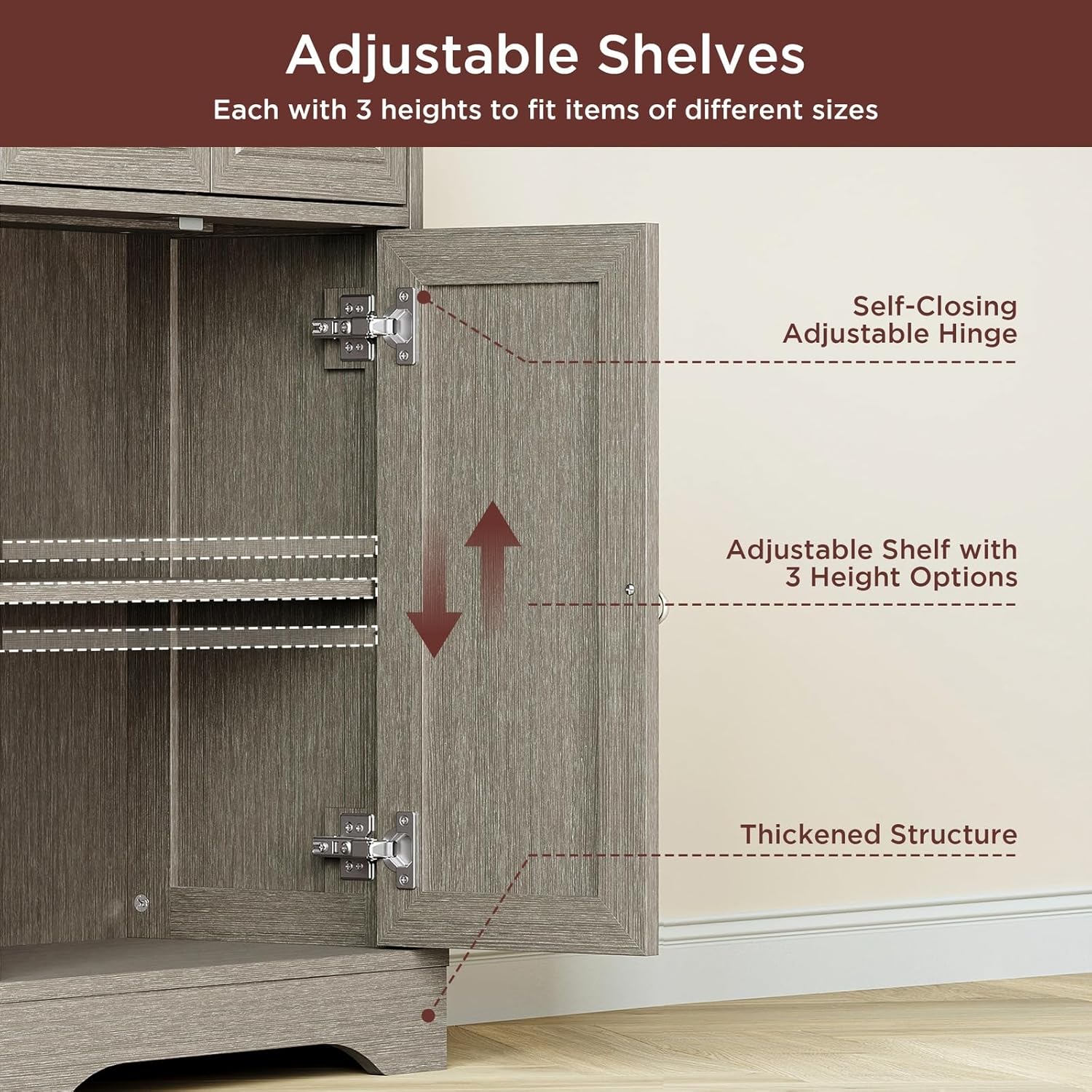 Maupvit Storage Cabinet with Drawers and Adjustable Shelves,Small Floor Storage Cupboard for Kitchen,Living Room,Home Office,Grey