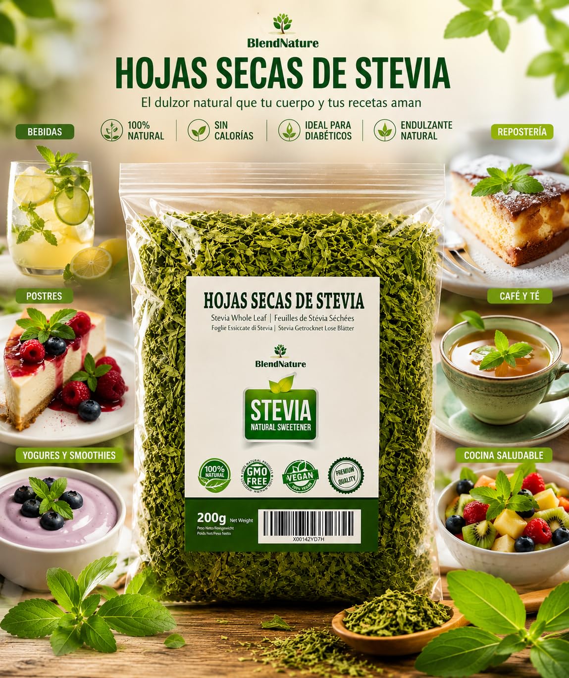 Feuilles de stévia 100 % pures et naturelles-Sélection de qualité supérieure 200g-Végétalien-Cadeau de boule d'infuseur