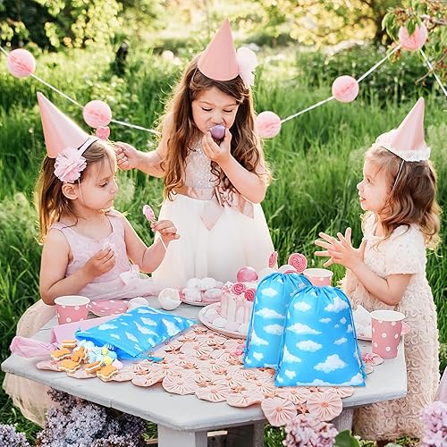 Miniatura 6 de Capoda 16 bolsas de regalo de fiesta con diseño de nubes blancas y cielo azul, pequeñas con cordón, bolsas de regalo temáticas de cielo azul, con