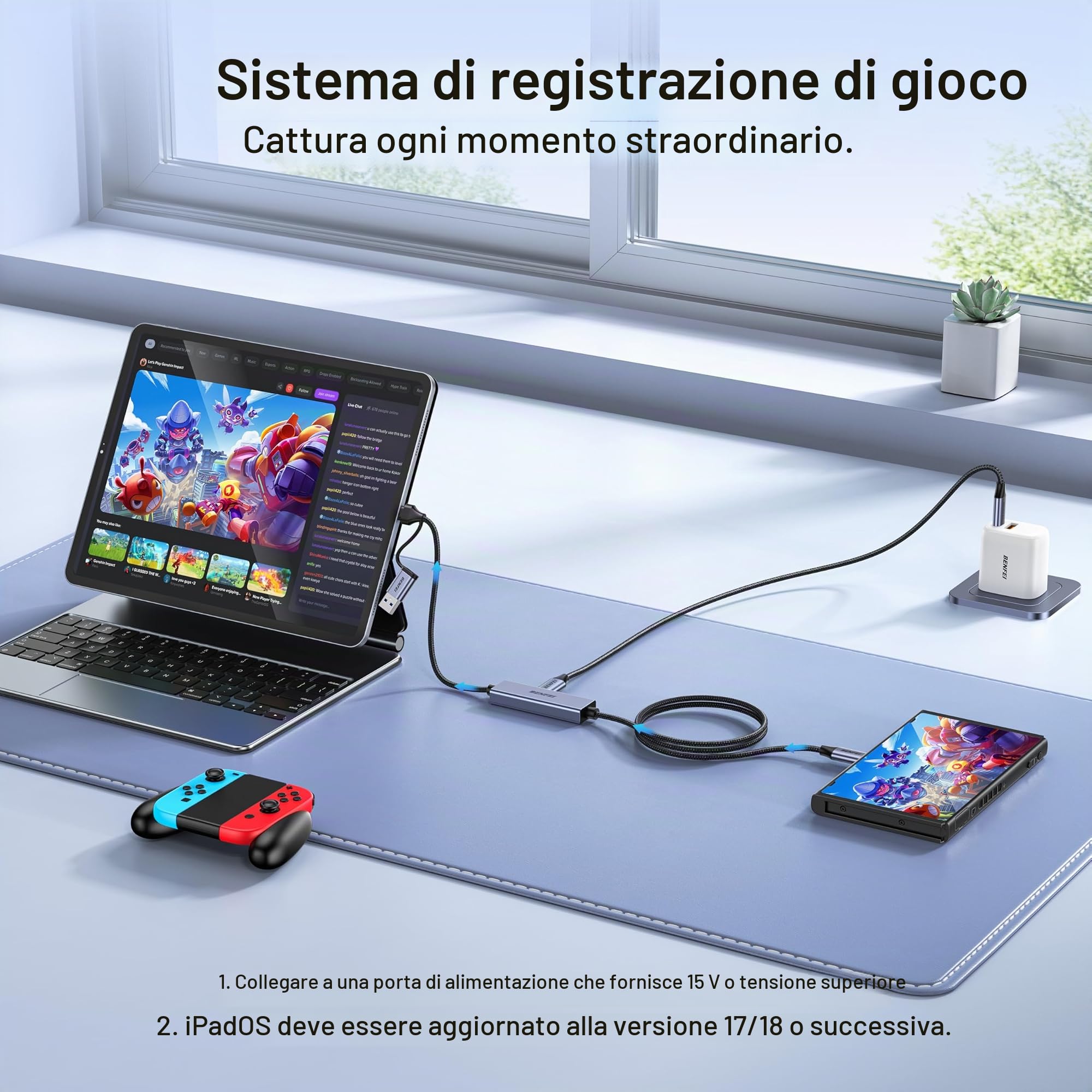 BENFEI Scheda di acquisizione video/audio USB C che supporta Full HD 1080P 60FPS per streaming, registrazione, gioco, compatibile con Switch, PS4, PS5, Xbox, funziona con PC/Windows/Mac OS