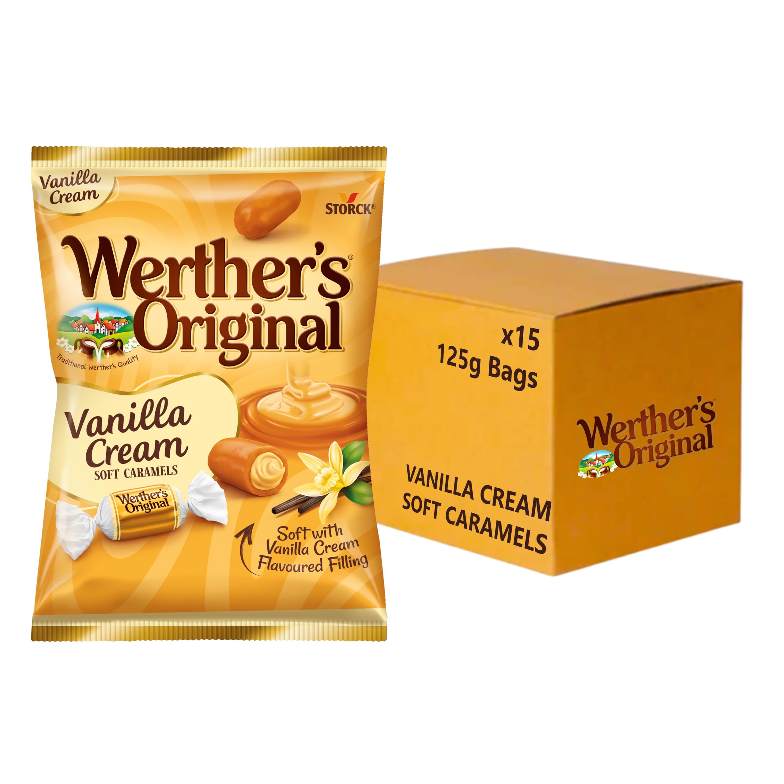 Werther's Original Vanilla Cream Soft Caramels, Individually Wrapped, Smooth & Creamy Treats, 125 g (Pack of 15)
