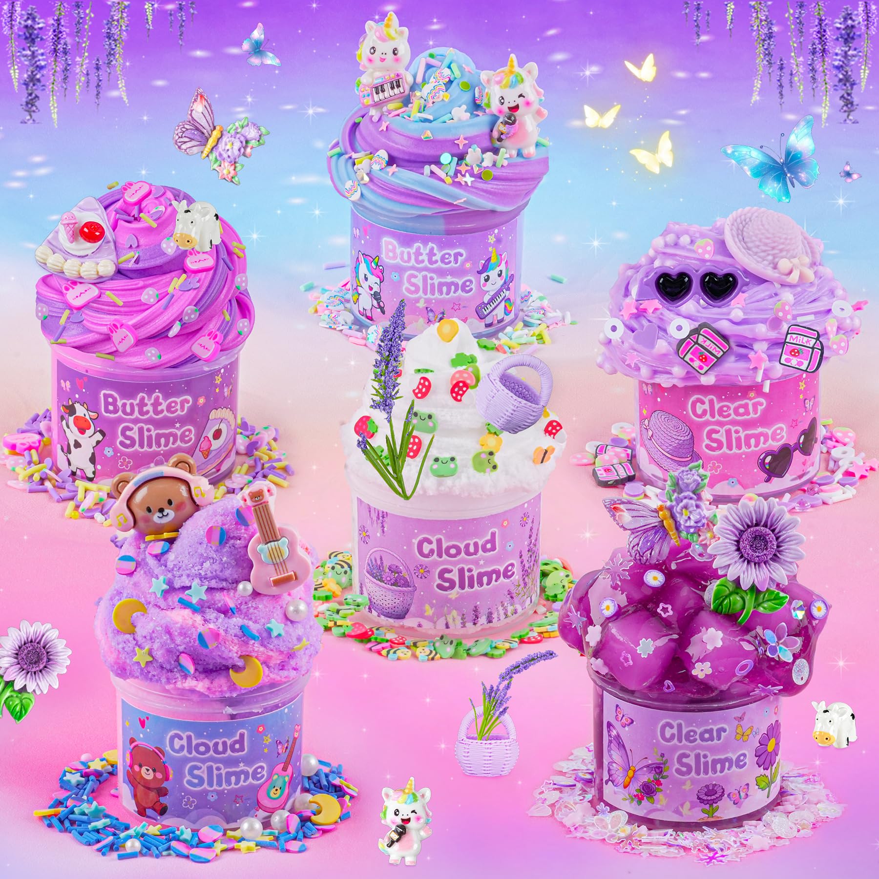 Kazzley Slime Kit 6 Paquetes – 3 Texturas (Cloud, Butter Y Transparente) Con Accesorios, Juguete Anti-estrés Para Niños Y Adultos