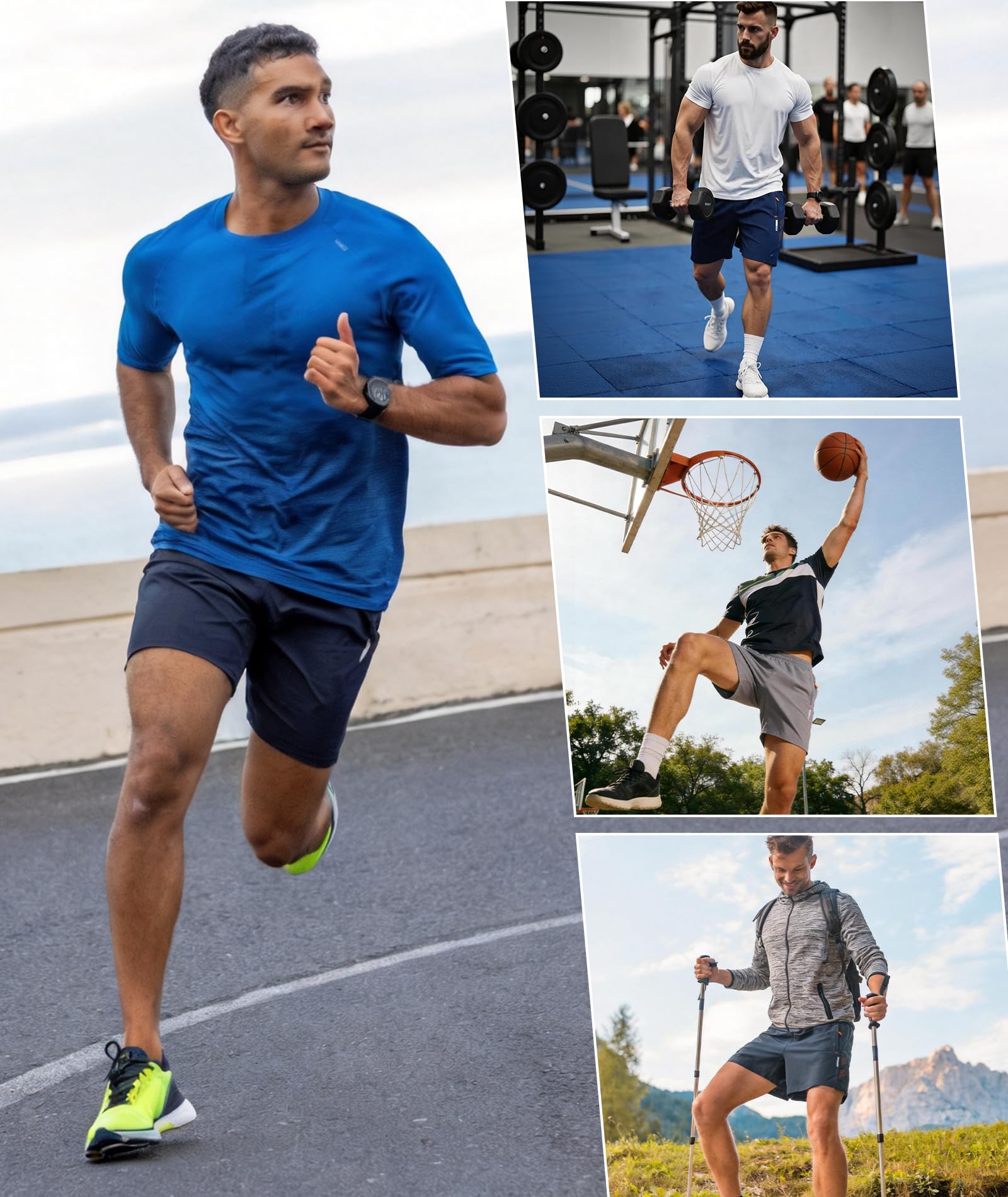 Zoofly Shorts de Sport pour Hommes Shorts de Gym Running Respirant Sec Rapide avec Poches à Fermeture Éclaire Taille Élastique Bande Réfléchissante