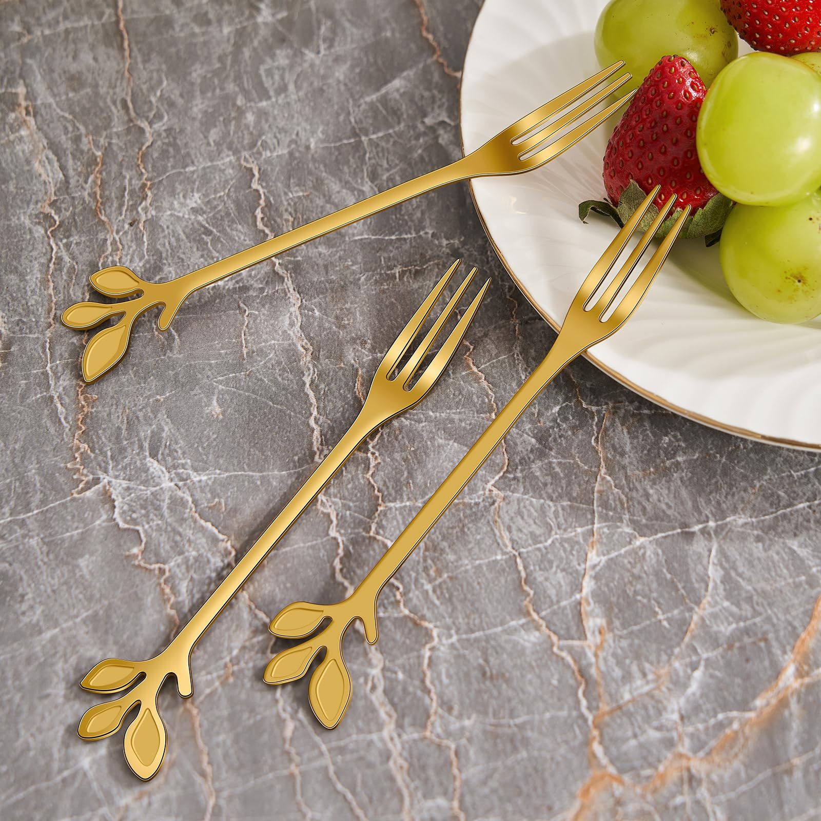 AnSaw 10-Piece Gold Leaf Dessert Forks Set - 4.7" Mini Cocktail Forks — Amazon image 5