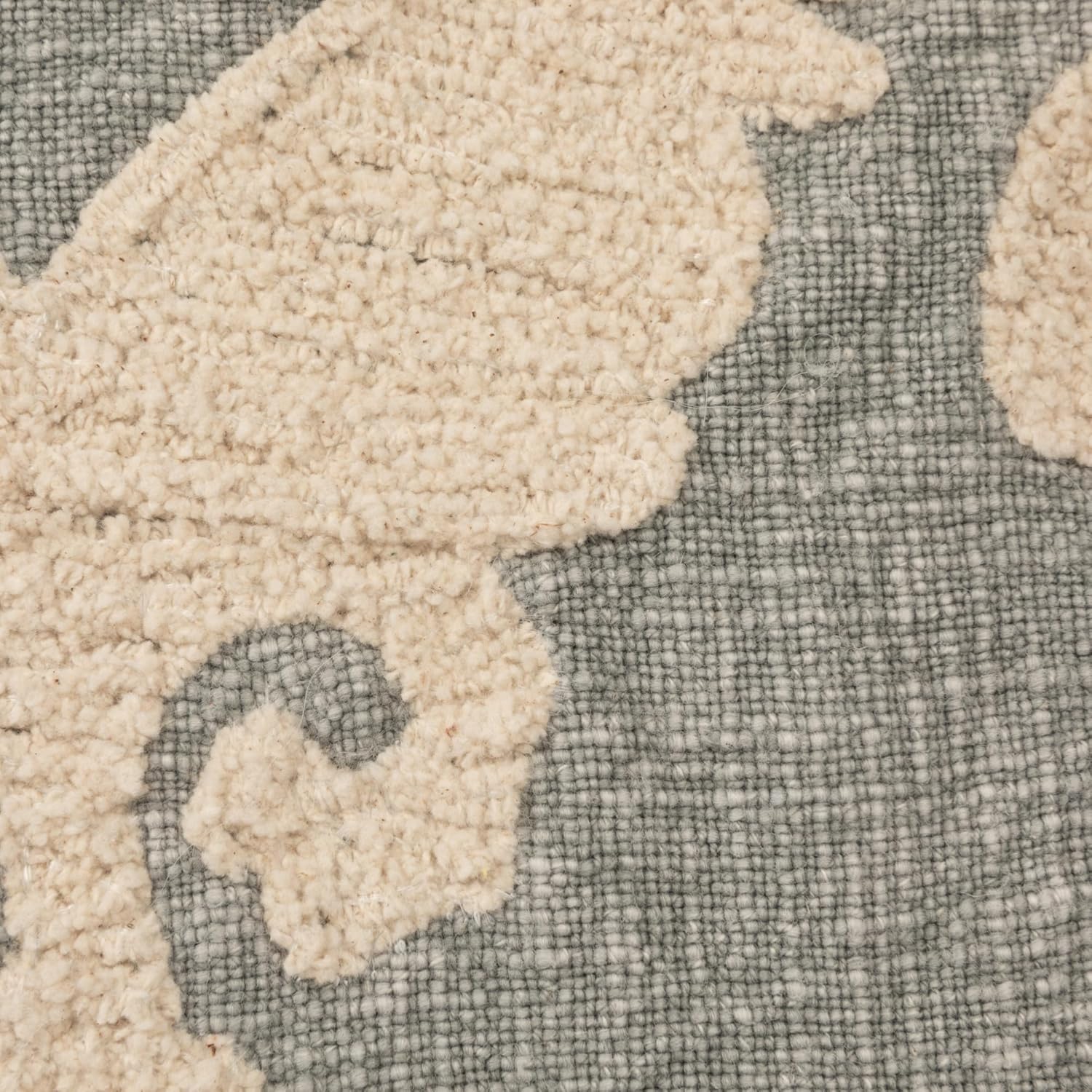 Creative Co-Op, Blue Square Cotton Slub Tufted Pillow with Damask Pattern and Chambray Back, Cream