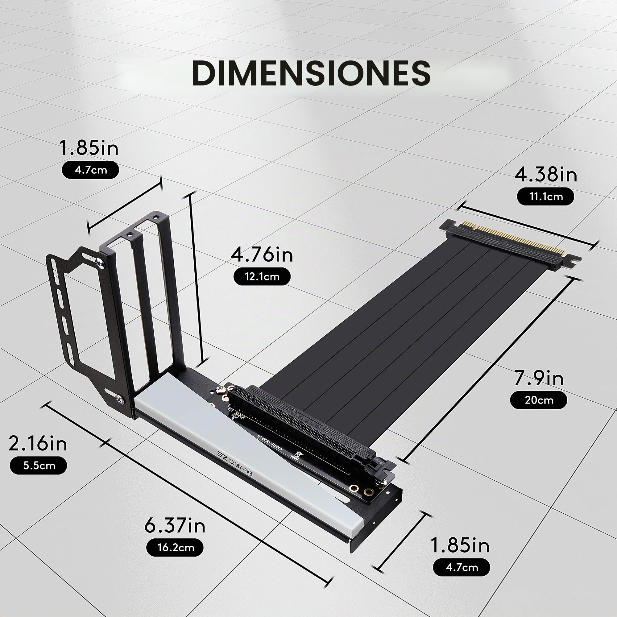 EZDIY-FAB Soporte para Tarjeta gráfica Vertical con LED ARGB 5 V 3 Pines, Montaje GPU, Kit Soporte Tarjeta vídeo VGA con Cable Elevador PCIE3.0-Negro