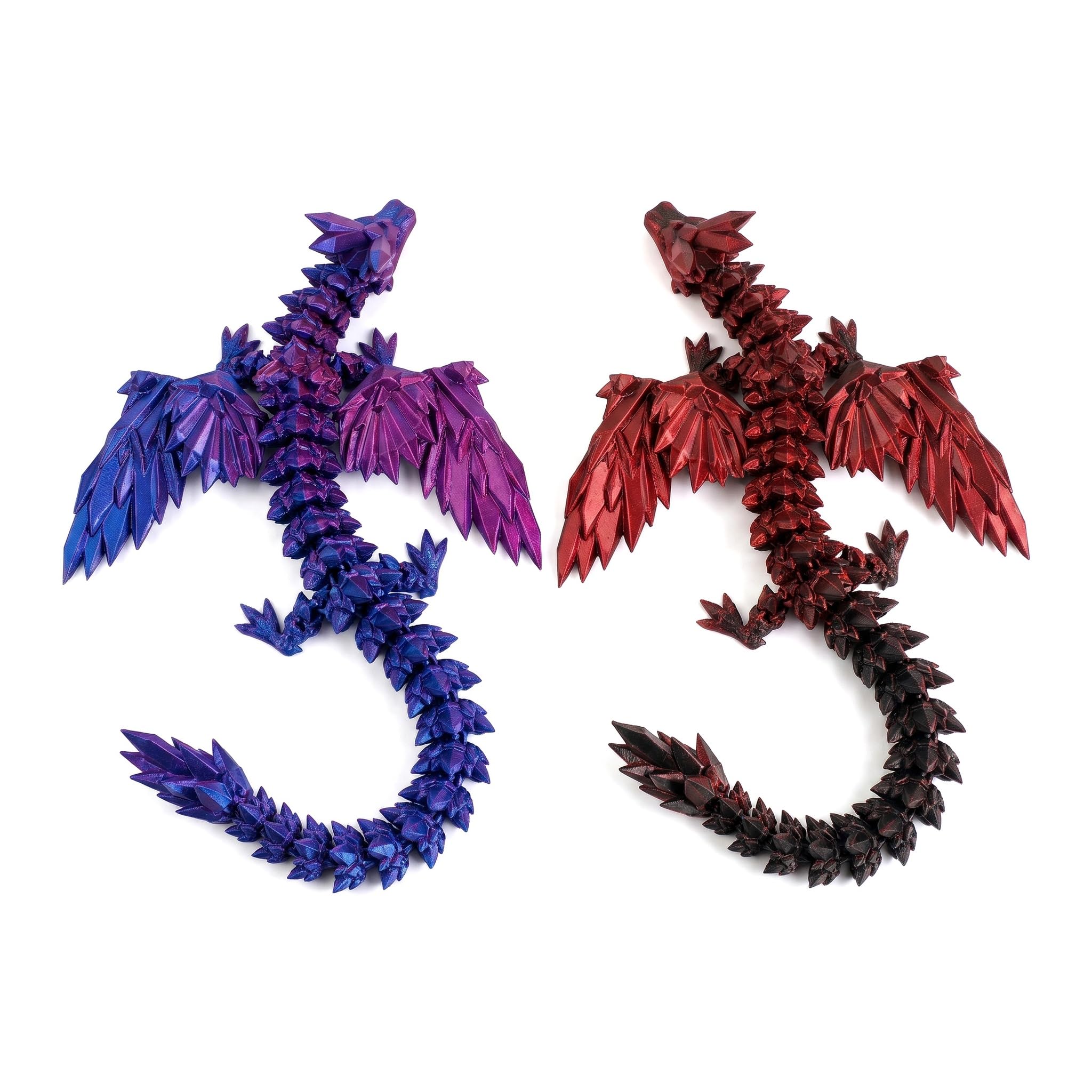 Mtbricey 2 Pack 3D Printed Flying Dragon with Wings 22cm Articulated Dragon Toy 3D Printed Crystal Wing Dragon Bendable and Flexible Fidget Gifts Christmas Easter Birthdays Fun Desk Décor (Style C)