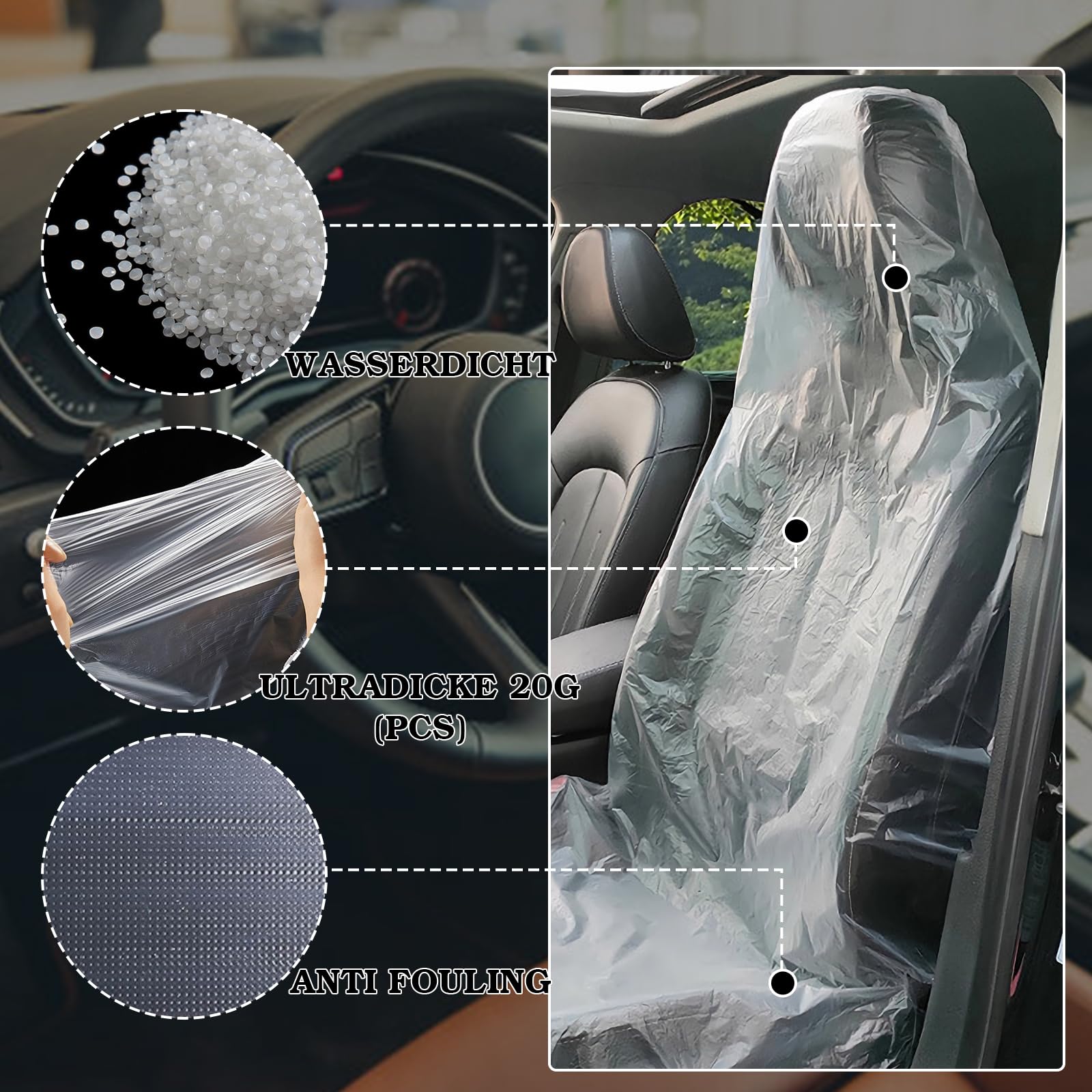 Lot de 100 Housses De Siège De Voiture Jetables en Plastique, 20 G Housse De Siège Voiture Jetables, Housse Plastique Jetable, Imperméables Transparente Housse pour Siège pour Protection Siège Auto