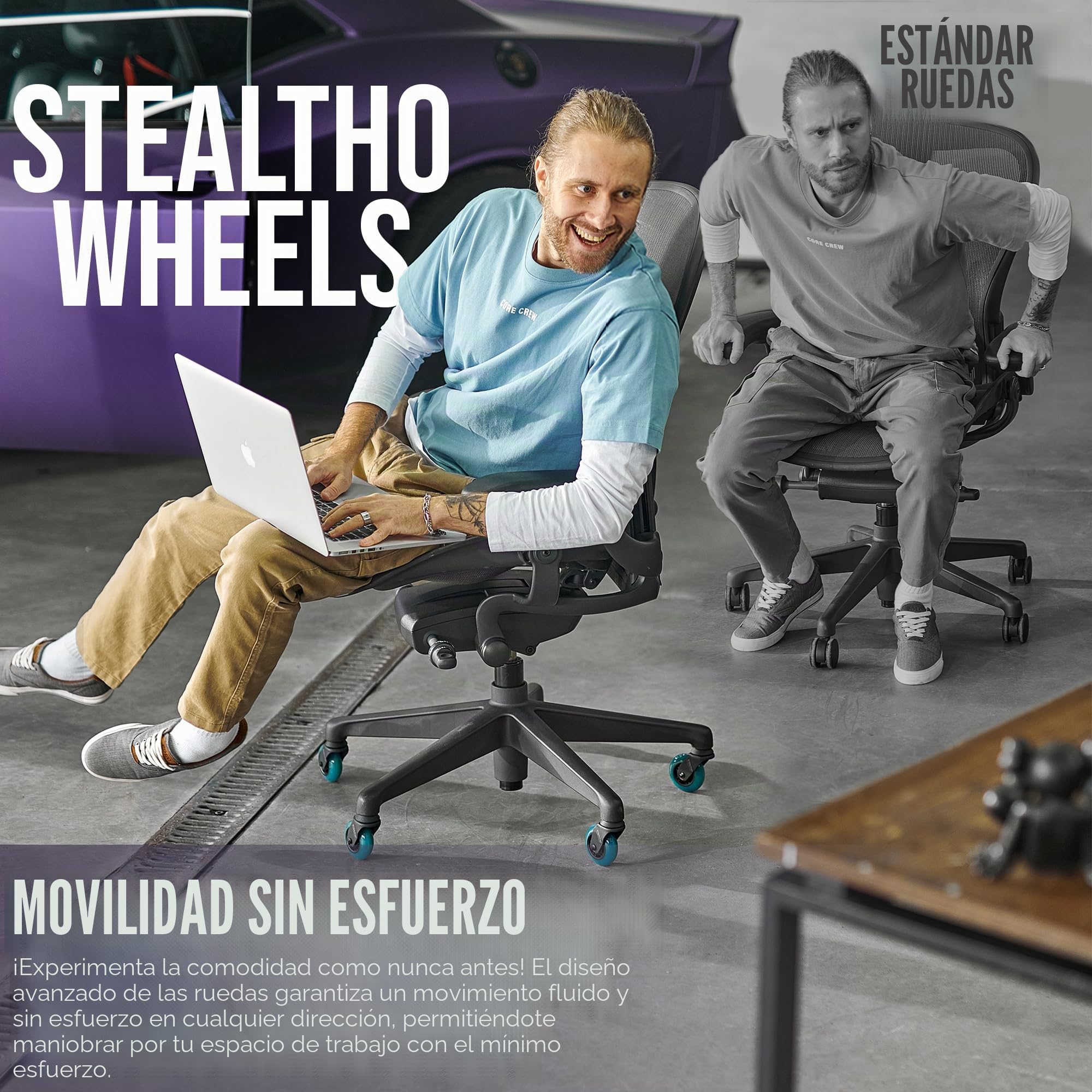 Stealtho Advanced - Juego de 5 ruedas resistentes, protección silenciosa, alfombras de madera dura, no necesita alfombrilla, repuesto estándar de poliuretano azul