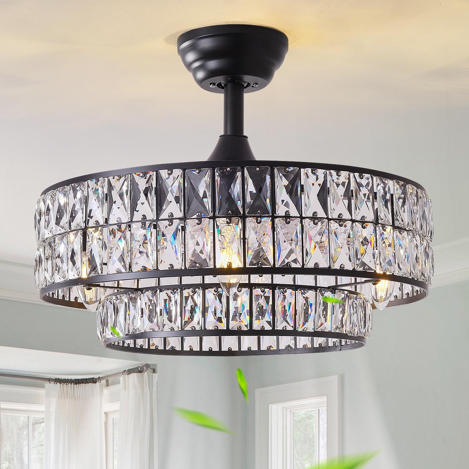 Photo 1 of CELAVIEIOP 20" Black Crystal Fandelier Ceiling Fan