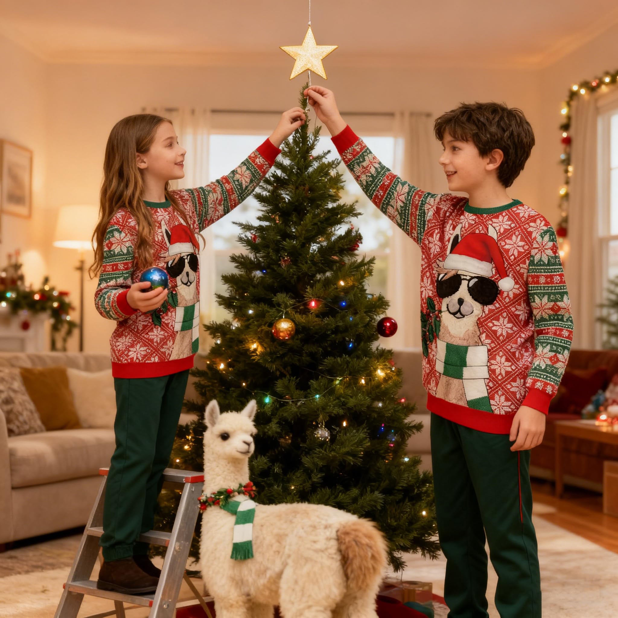 Loveternal Świąteczny sweter dziecięcy dziewczęcy świąteczny sweter chłopięcy bluza z długim rękawem topy okrągły dekolt pulower bluzy z kapturem na co dzień brzydki sweter wiek 7-14 lat prezenty dla