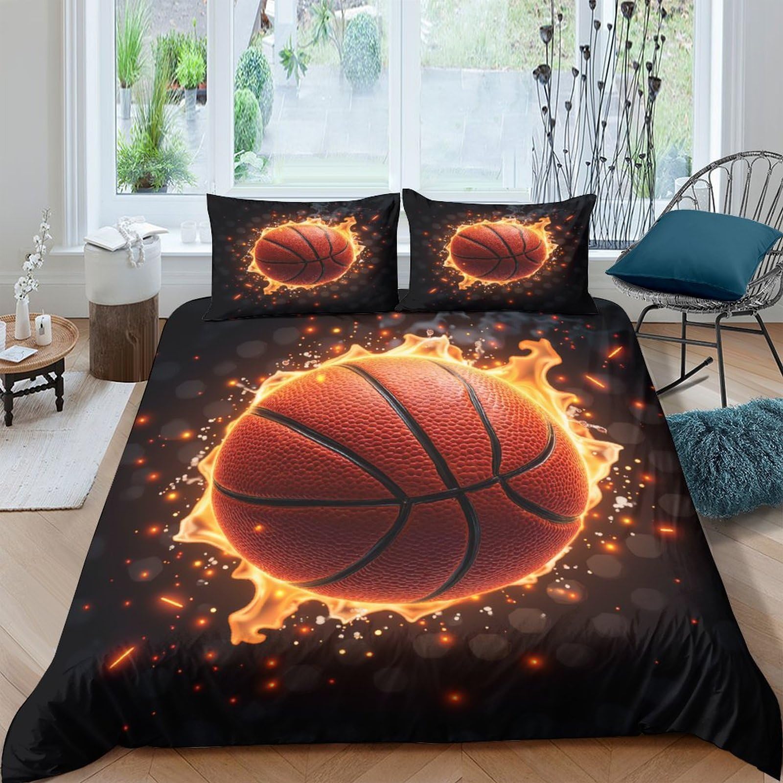 Ctjqhvkz Style-7 3D Printed Fire Basketball Fitted Sheet Microfiber Soft Breathable Flame Sports Bed Cover For Bedroom Dorm Mattress Protection Decor Single（135X200cm）