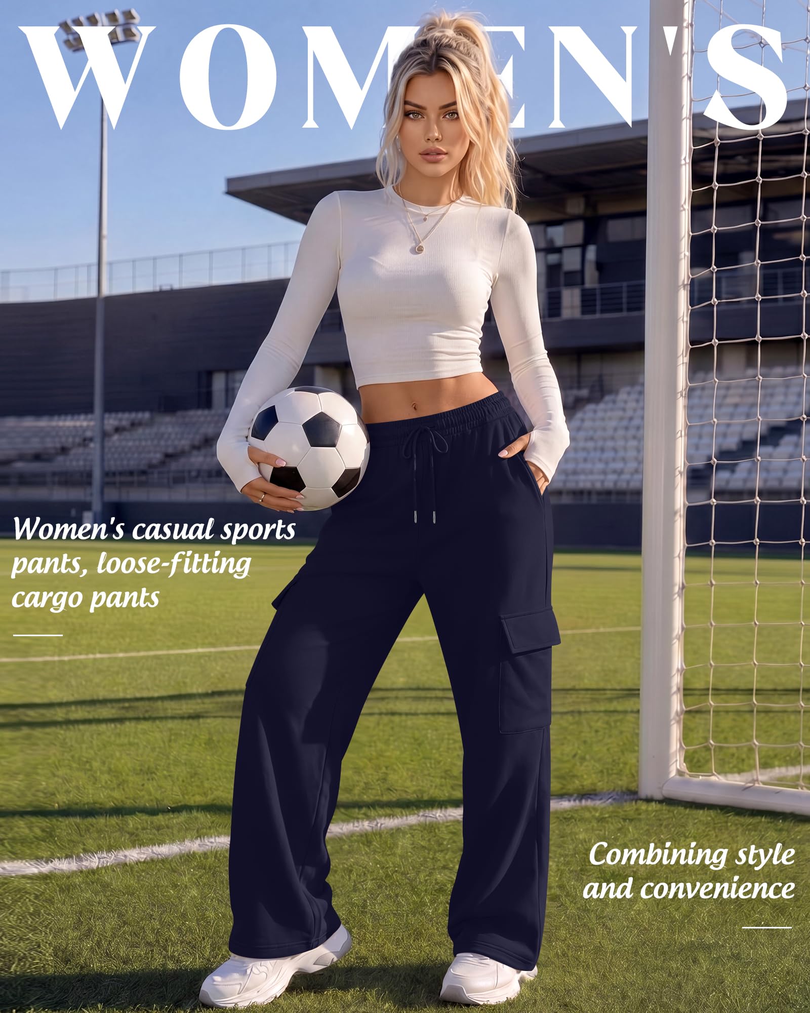Neer 3er Pack Damen Cargohosen Weitbein Oversize Jogginghosen Elastischer Bund mit Kordelzug Freizeithosen mit 4 Taschen