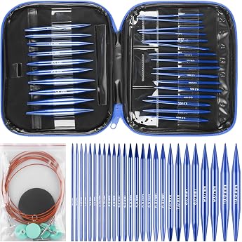 Interchangeable Circular Knitting Needles Set with Storage Bag 3.0-10.0 mm Knitting Needles 4 Lengths Adjustable Aluminium Interchangeable Circular Knitting Needles for Handmade DIY Knitting Blue