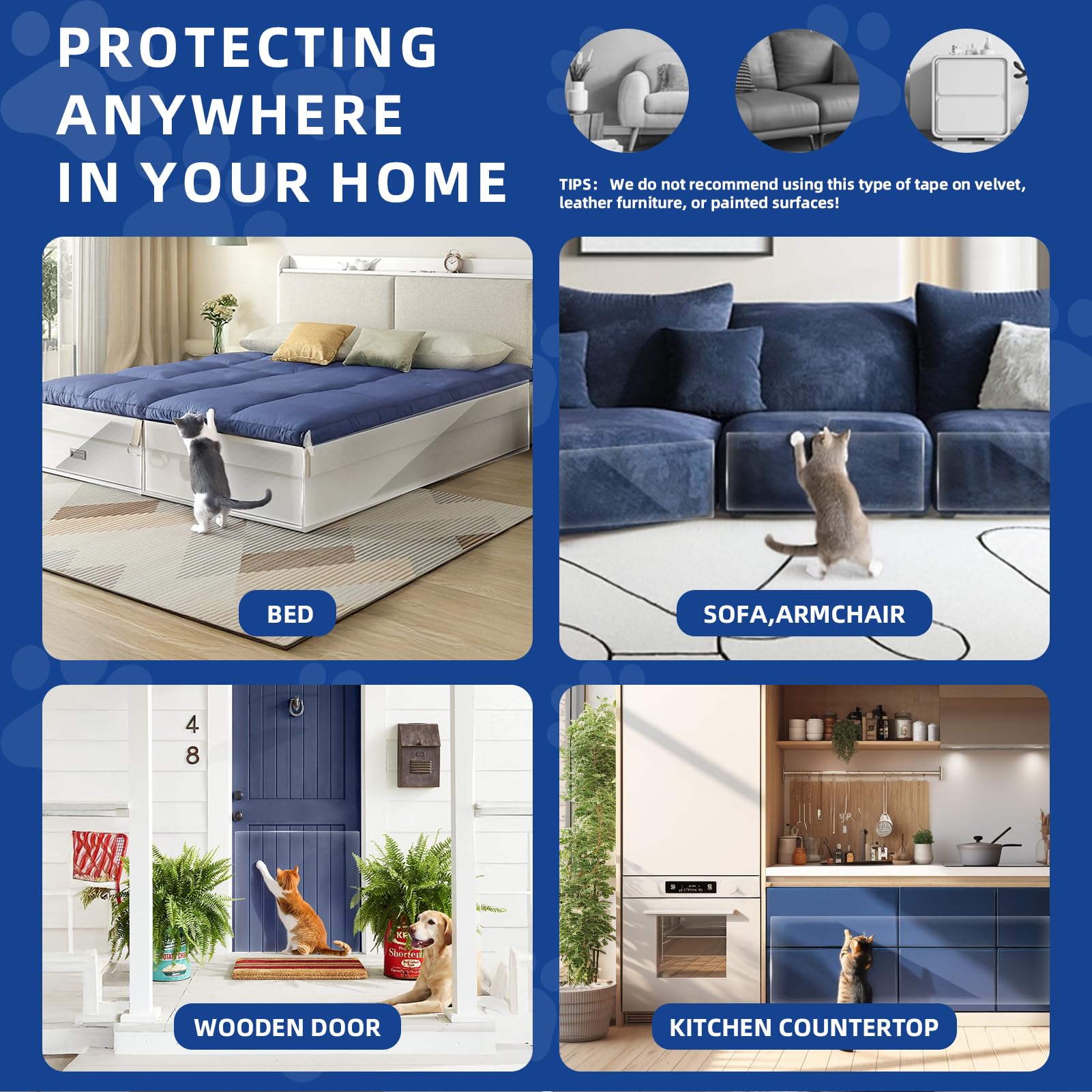 TOOSOFt - Protectores de sofá de plástico para Mascotas (5 m x 42 cm), Adhesivo Grande antiarañazos para Gatos, Protector de Muebles – Cinta Adhesiva Transparente para Evitar arañazos de Perros para