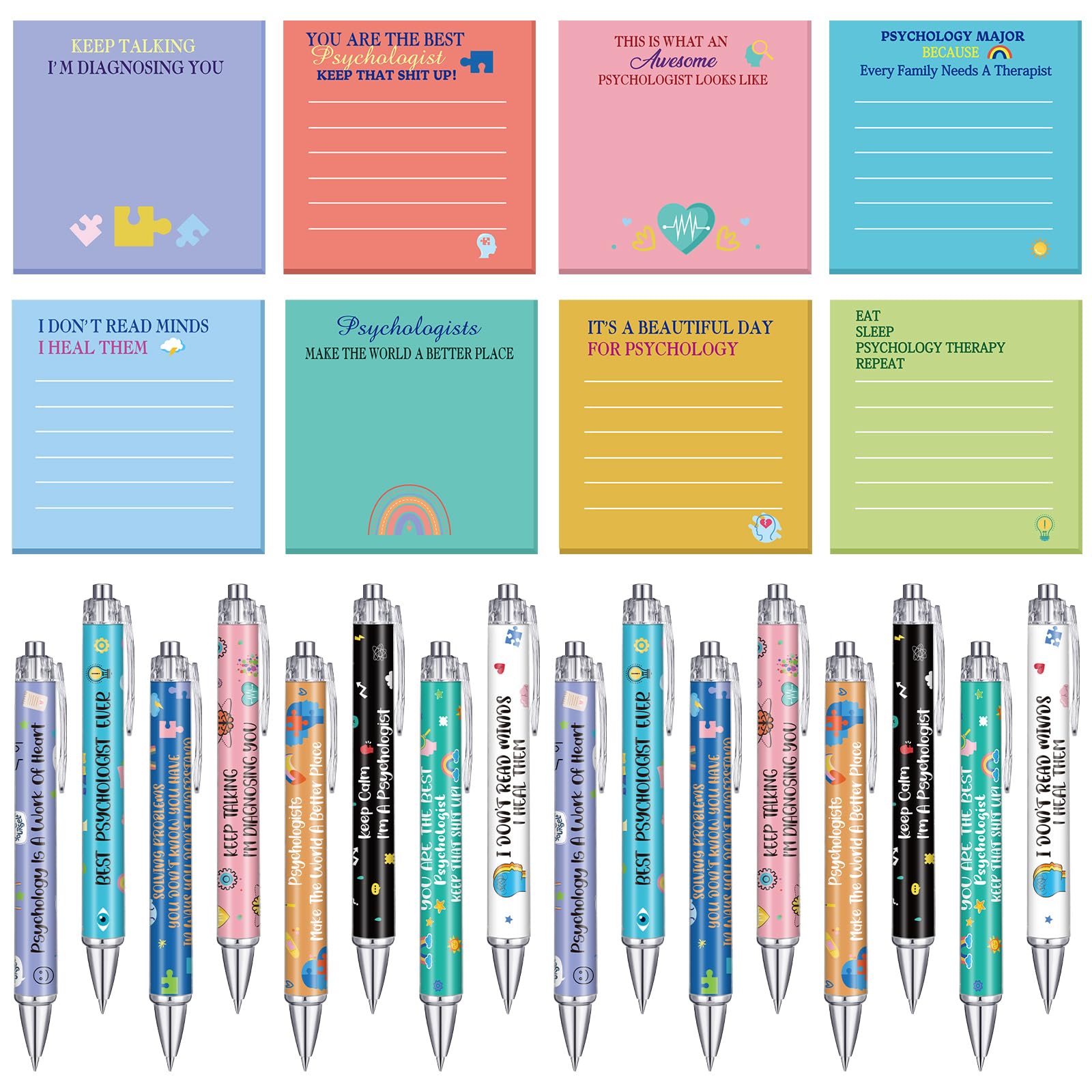 AmazingSpark 24 Sets Psychologist Gifts Include Ballpoint Pens and Sticky Notes for School Psychologist Mental Health Therapist Counselors Psychology Student Birthday Gift
