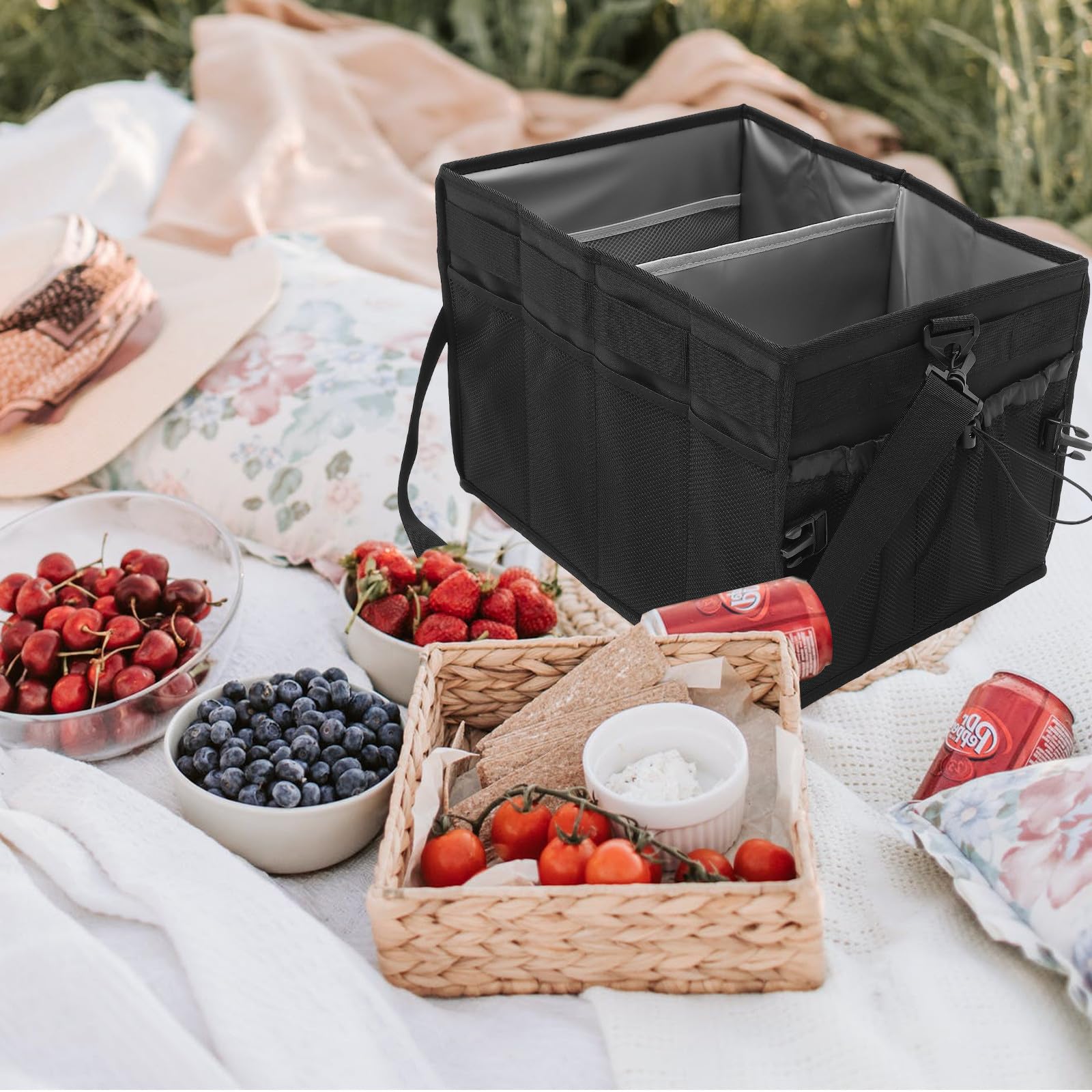 Contenitore Barbecue Pieghevole Grande Oxford Nero | Vacanze Estive, Organizzatore di Utensili per Barbecue, Organizzatore di Stoccaggio per Campeggio