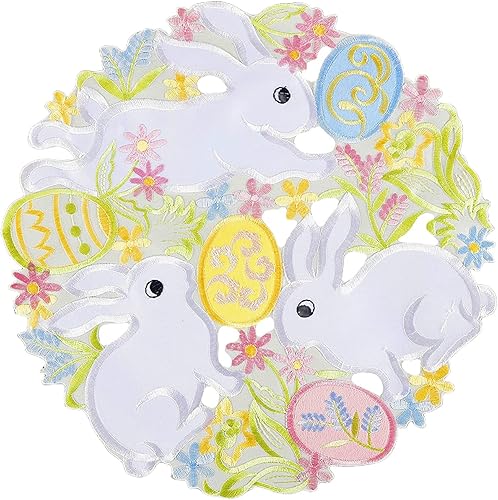 Juego de 4 manteles individuales de Pascua, diseño floral de conejitos de primavera, camino de mesa bordado floral y conejitos de tocador, bufanda,