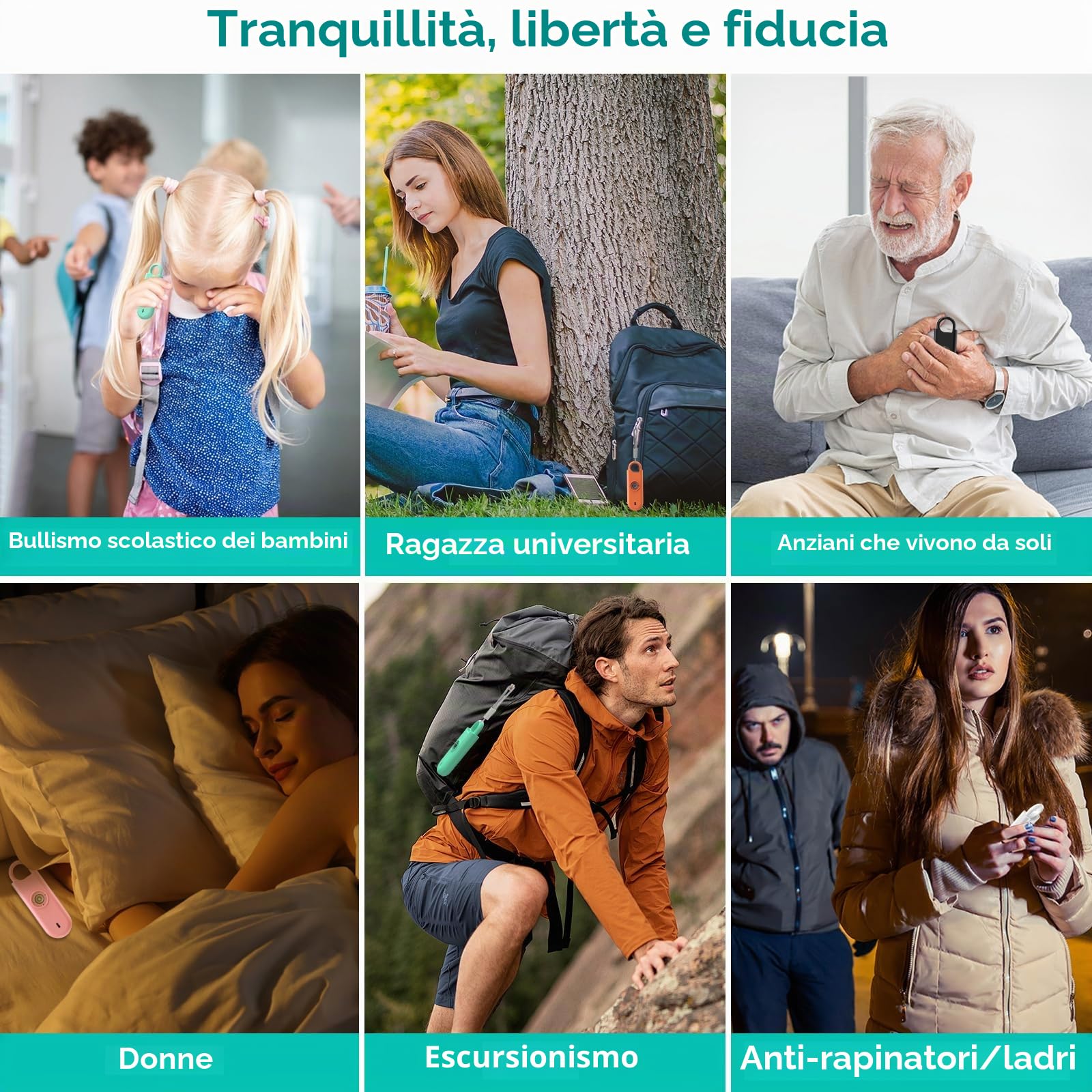 Fauxomor Allarme Personale per Donna, 3 Pezzi 140dB Portachiavi Autodifesa con Avviso di Batteria Scarica e Luce Stroboscopica, Kit Difesa Antiaggressione per Bambini/Ragazze/Anziani(Rosa+Blu+Nero)