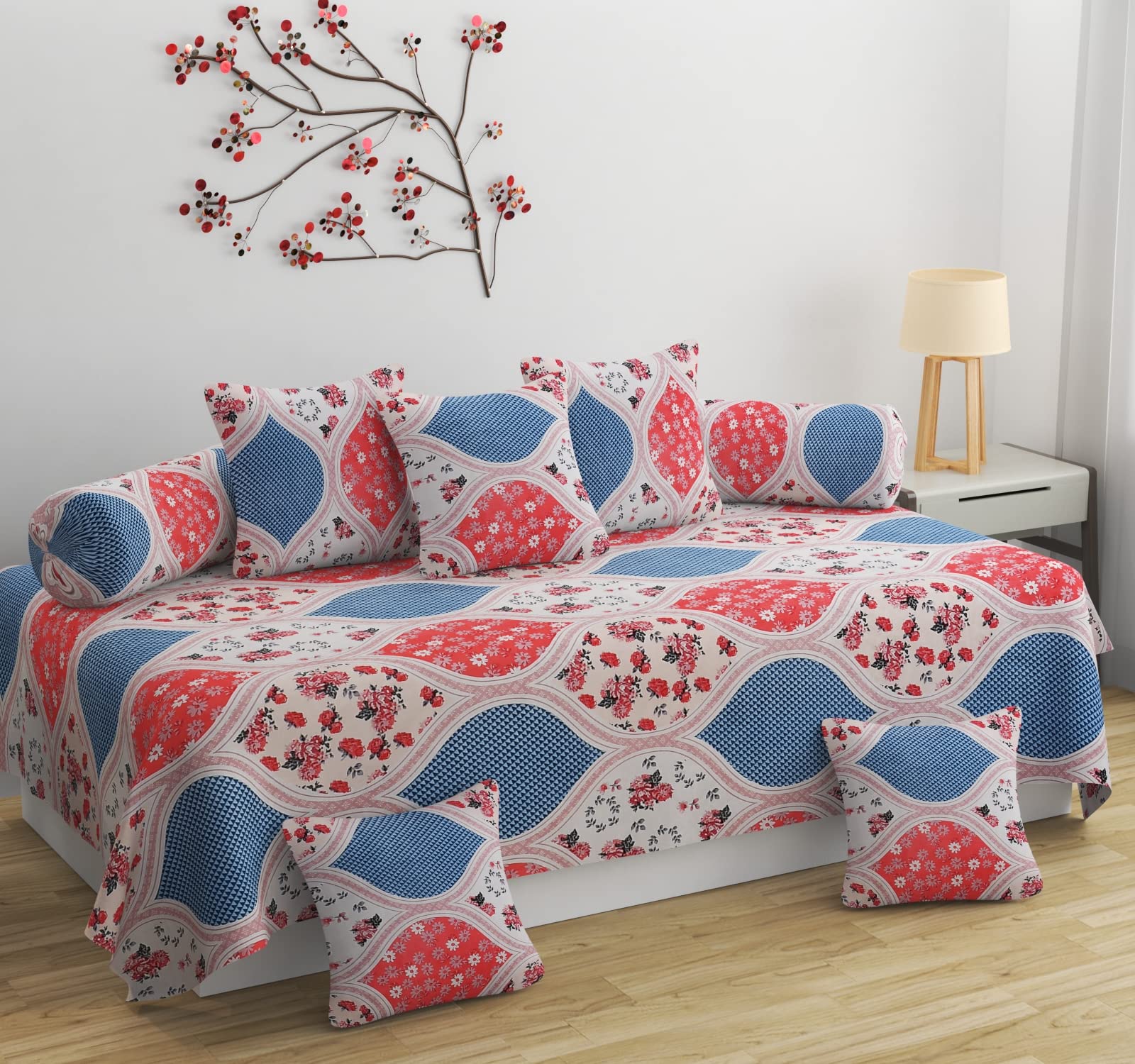 BELVOSTUM Diwan set | Diwan Bedsheet Set of 8 Pieces | Diwan set With 1 Single Bedsheet, 2 Bolster Cover, 5 Cushion Covers | 100% Microfiber Diwan Set For Living Room Dining Hall-image-45