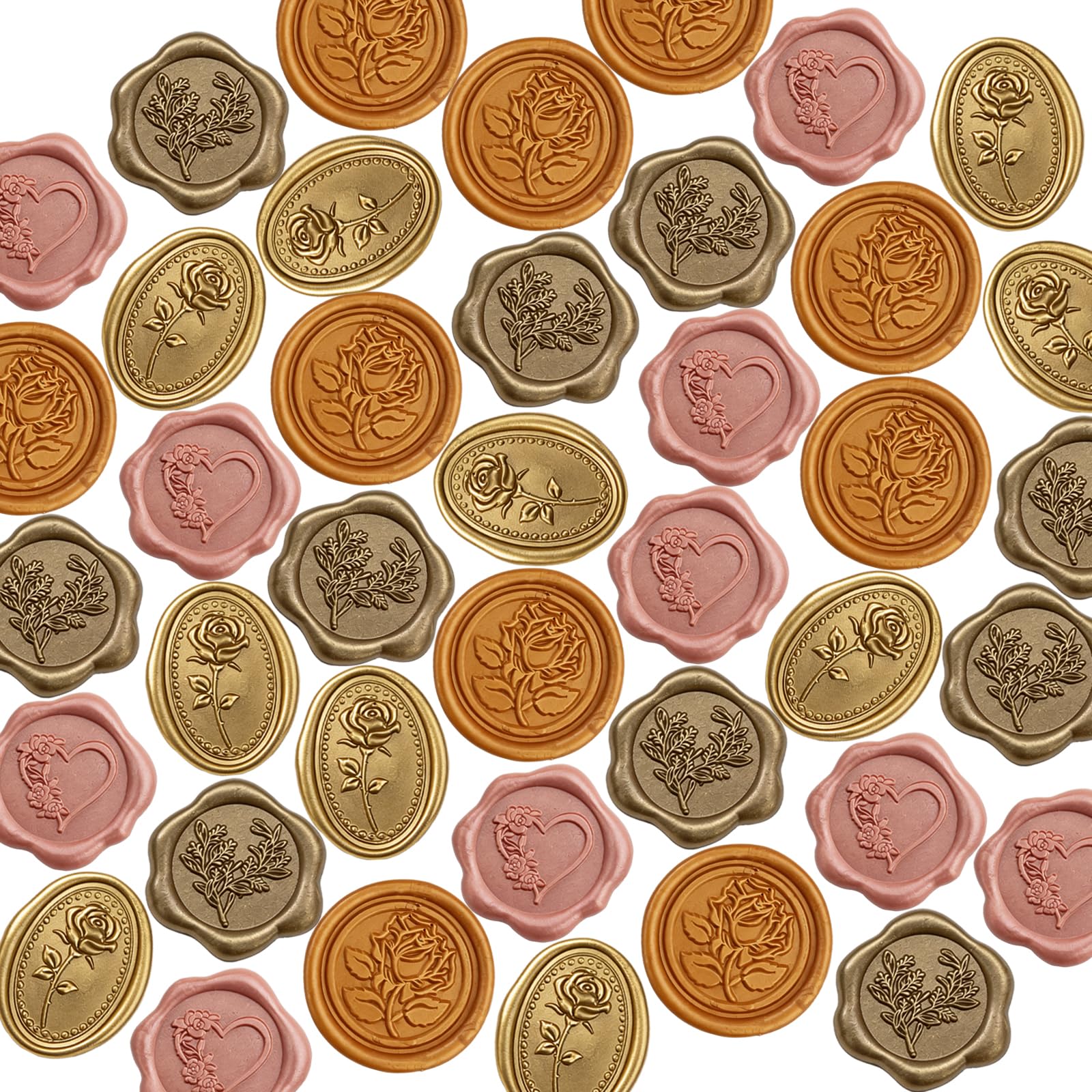 40 pcs Wax Seal Stickers, VEINARDYL 3D Floral Shape Wax Stamp Sticker, Self Adhesive Wedding Invitation Envelope Seal Stickers for Scrapbooking Easter Party Gift Wrapping - Antique Gold