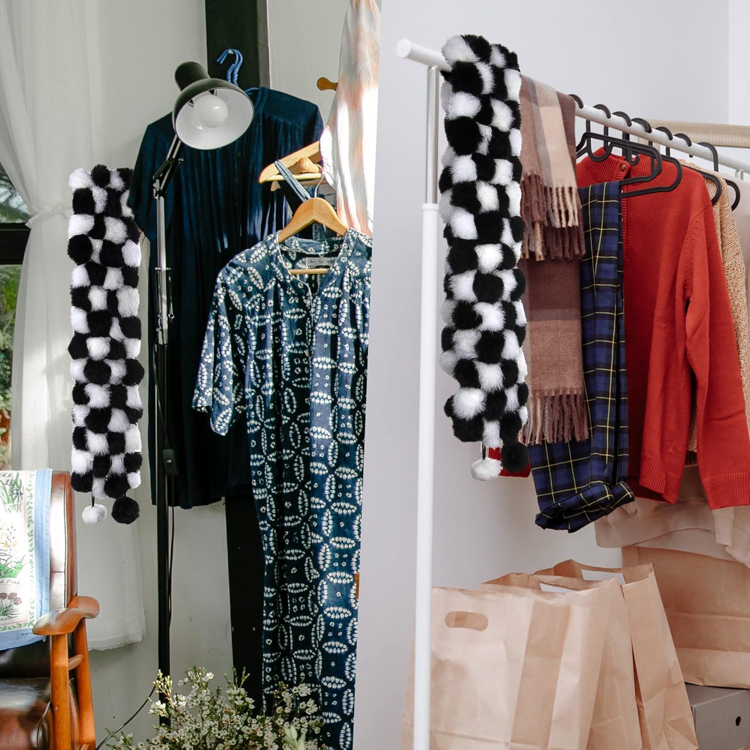 bvya Winter Women Girls Real Rabbit Soft Fur Scarf Warm Neck Wrap - Image 4