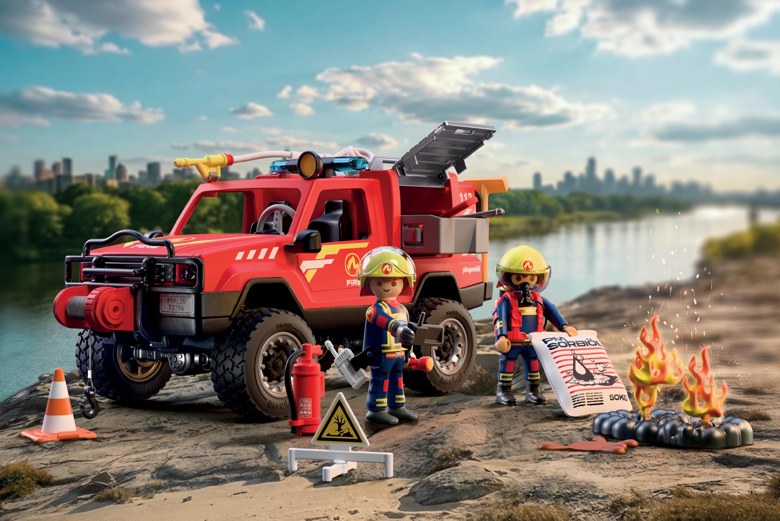 PLAYMOBIL | City Action | Feuerwehr‑Pickup | Geländegängiges Einsatzfahrzeug mit echter Wasserspritzfunktion, Seilwinde & viel Zubehör | Für Kinder ab 4 Jahren | 72194