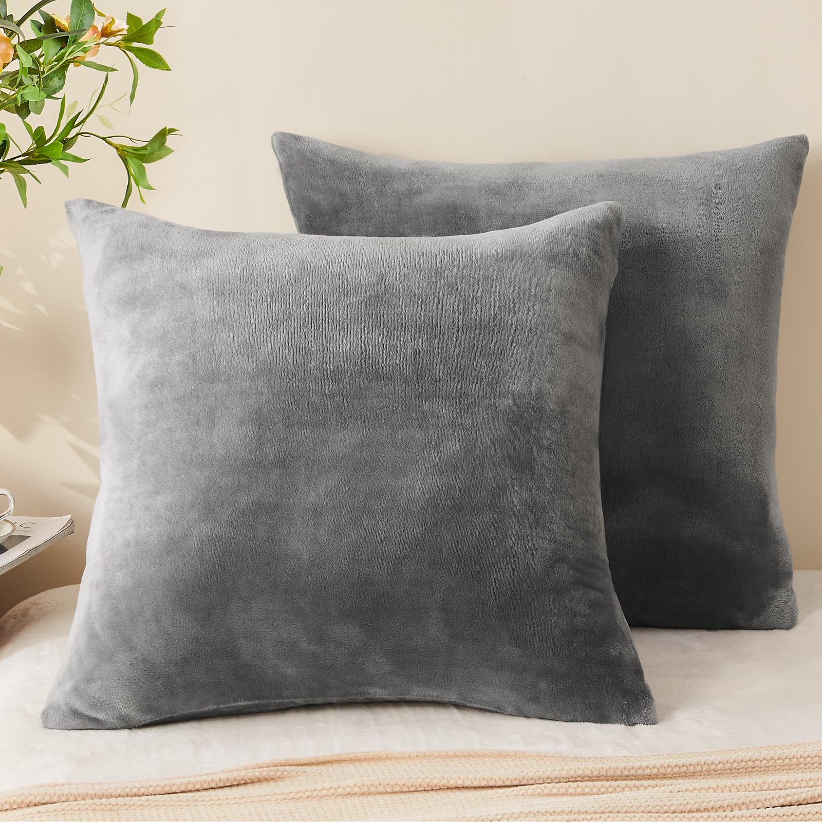 BEDELITE Velvet Pillow Covers 26x26 with Zipper 2 Pack Super Soft Square Pillow Covers for Bedroom Sofa Couch