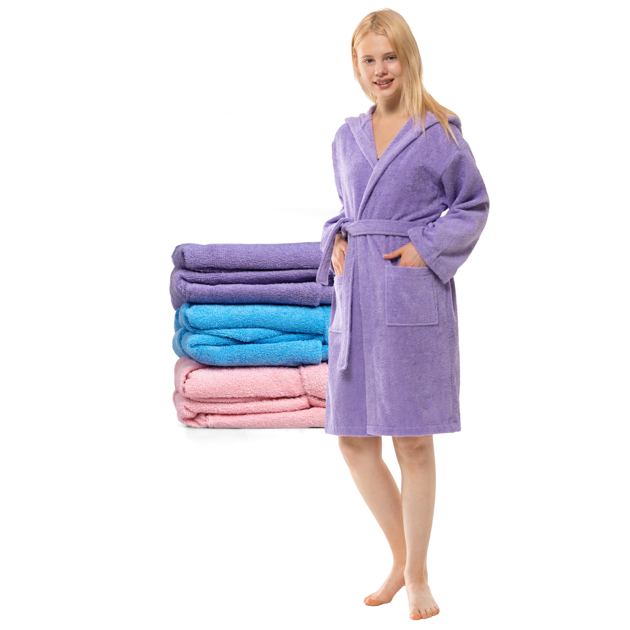Twinzen Accappatoio Bambino Adolescenti con Cappuccio, 100% Cotone OekoTex, Accappatoio Ragazzo Ragazza - Tessuto Spugna Accappatoio da Bagno Ultra Morbido e Assorbente