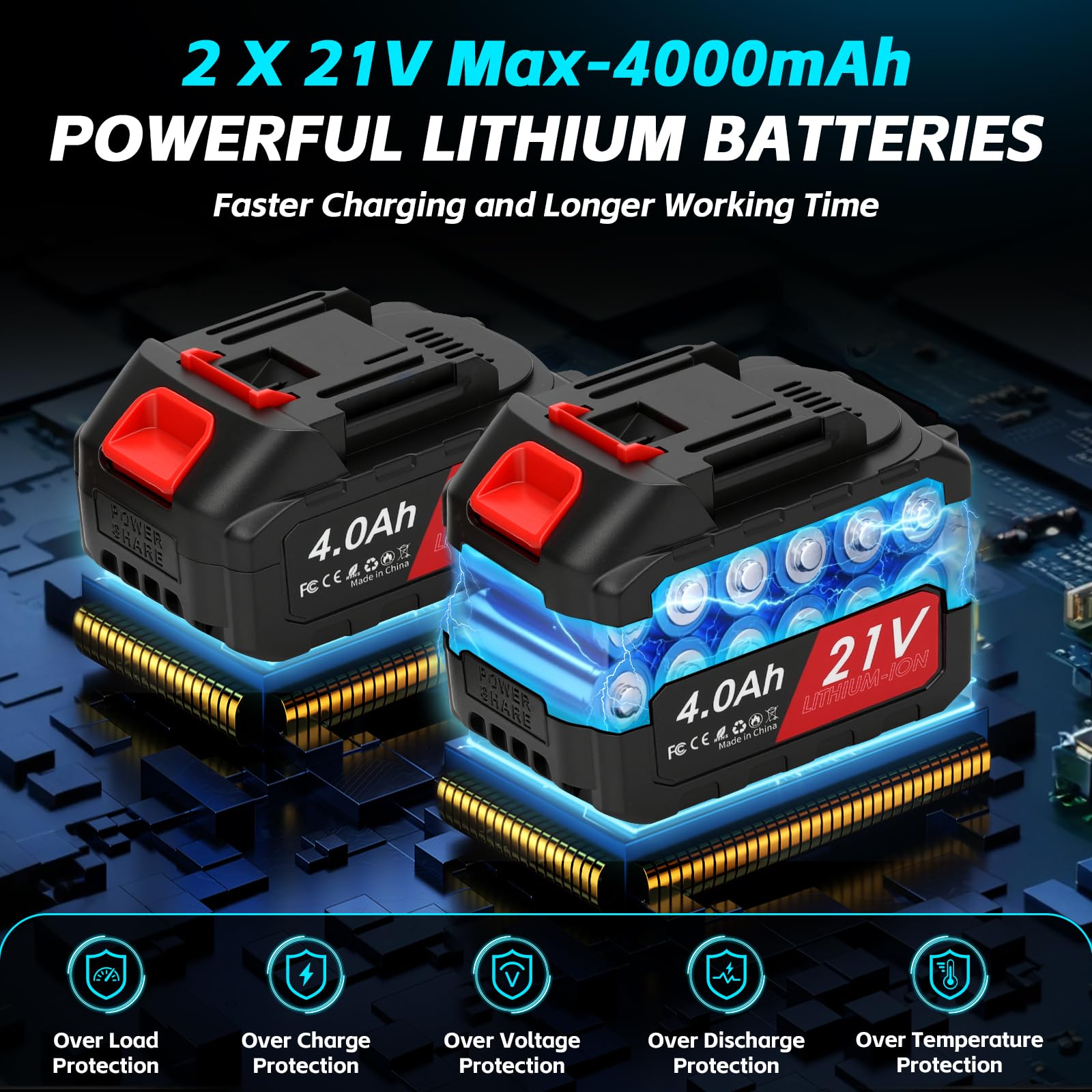 panthem 2 in 1 Akku Astschere Teleskop Elektrische Gartenschere Kompatibel mit Makita 18 V, Maximale Reichweite bis 4.1 m, 43 mm Schnittöffnung, Bürstenlosen Motor mit 2x4000mAh Batterien