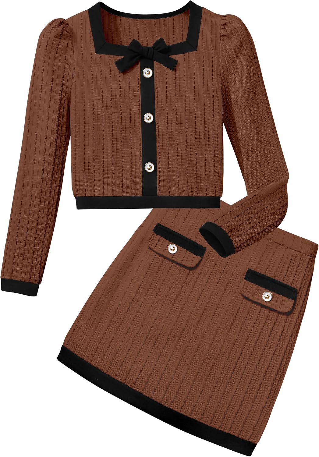 MIGU Girls Clothes Fall Winter Color Blocking Outfits 2-Piece Skirt Set